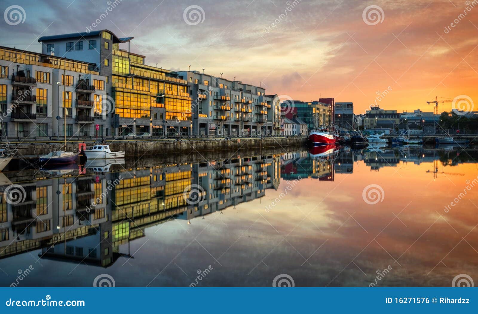 Morning View on Galway Dock with Boats Stock Photo Image of water