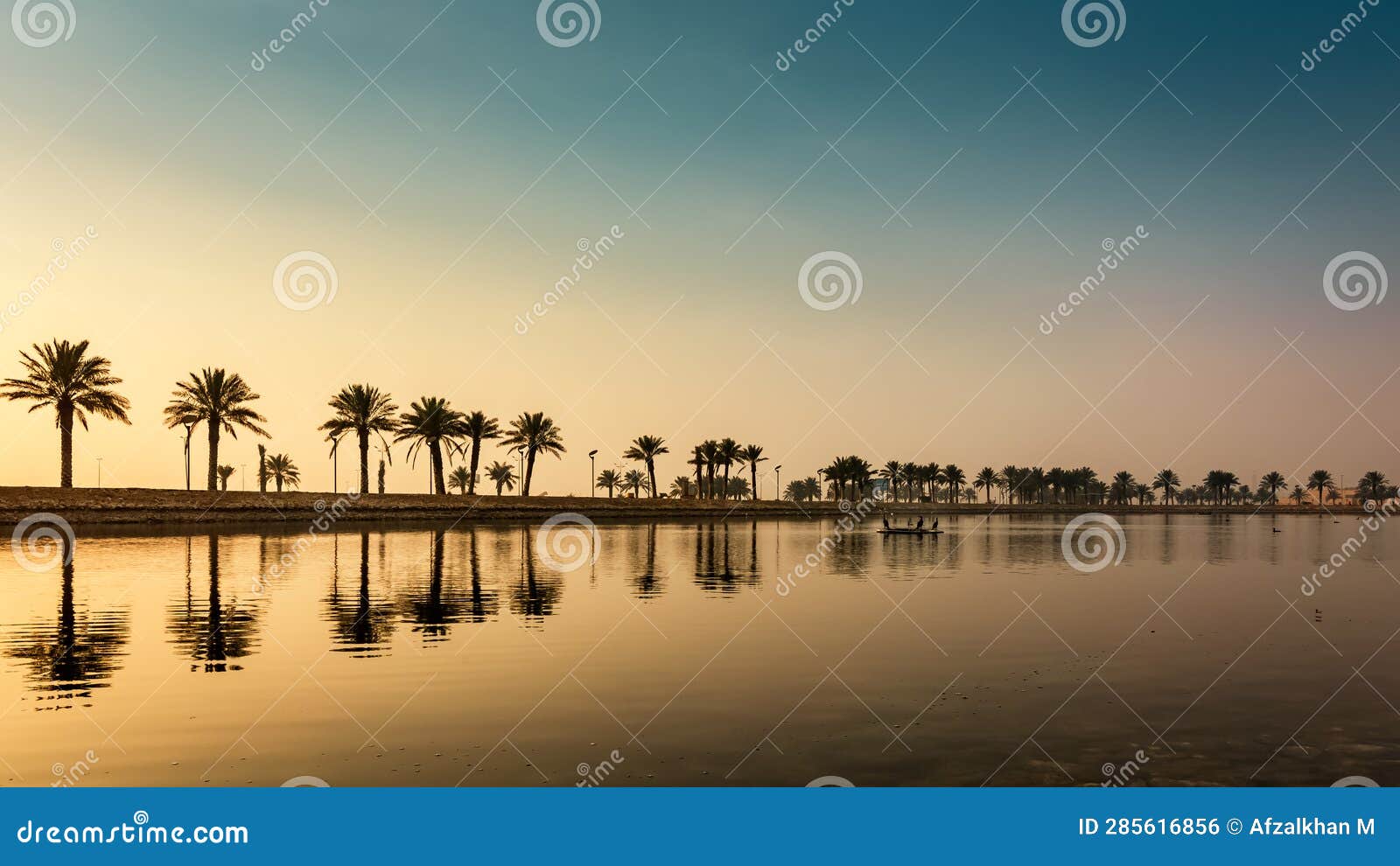 morning view before sunrise in modon lake dammam saudi arabia