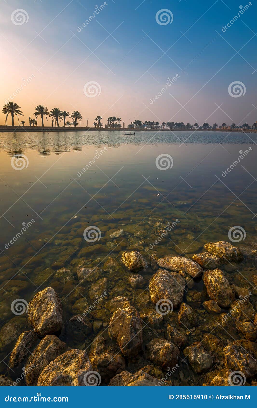morning view before sunrise in modon lake dammam saudi arabia