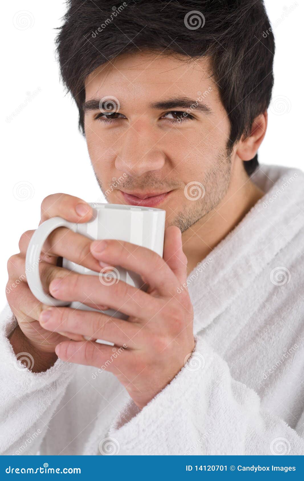 Morning Young Man In Bathrobe With Cup Of Coffee Stock Image Image