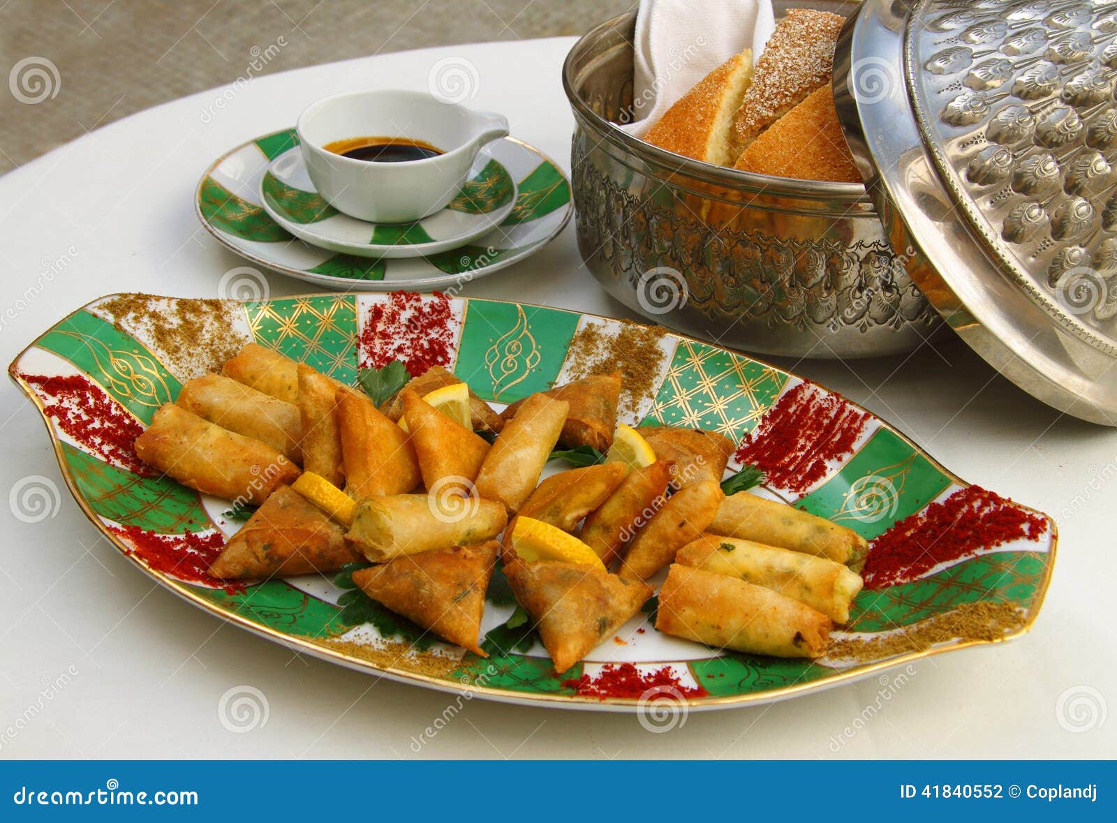 Moroccan Cuisine. Selection of Starters. Stock Photo Image of plates