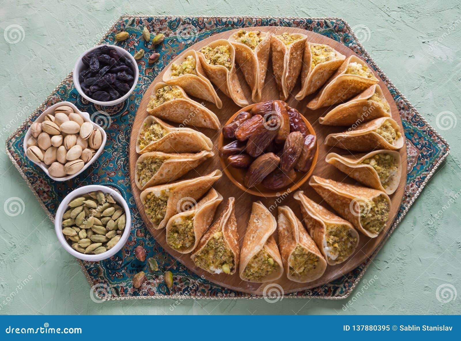 Moroccan Pancakes. Arabic Pancakes with Dates Stock Image Image of