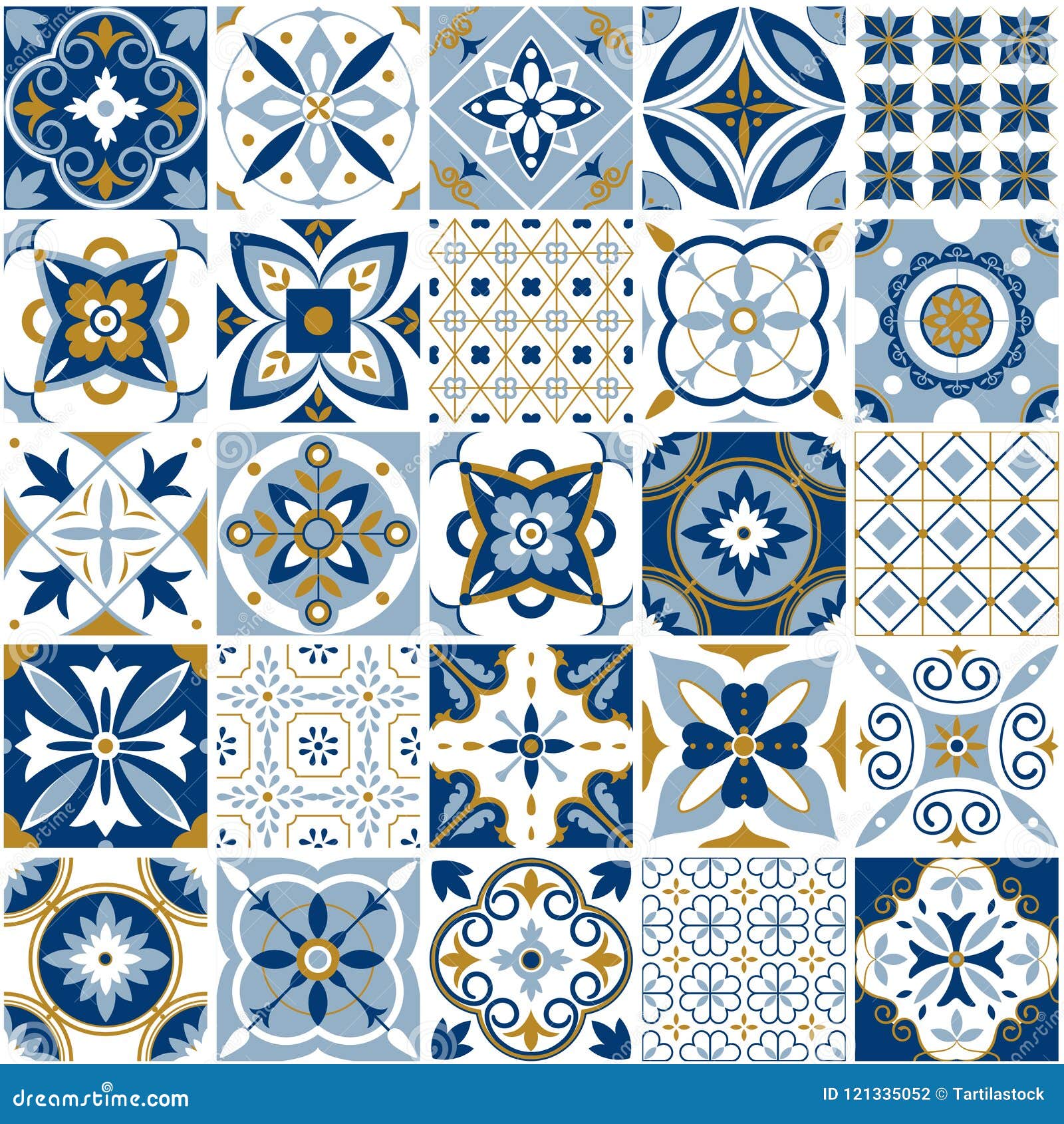 moroccan pattern. decor tile texture with blue ornament. traditional arabic and indian pottery tiling seamless patterns