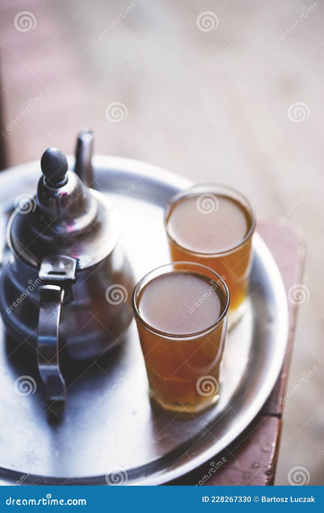 Moroccan Tea, Kettle and Glass of Fresh Tea, Essaouira, Morocco Stock