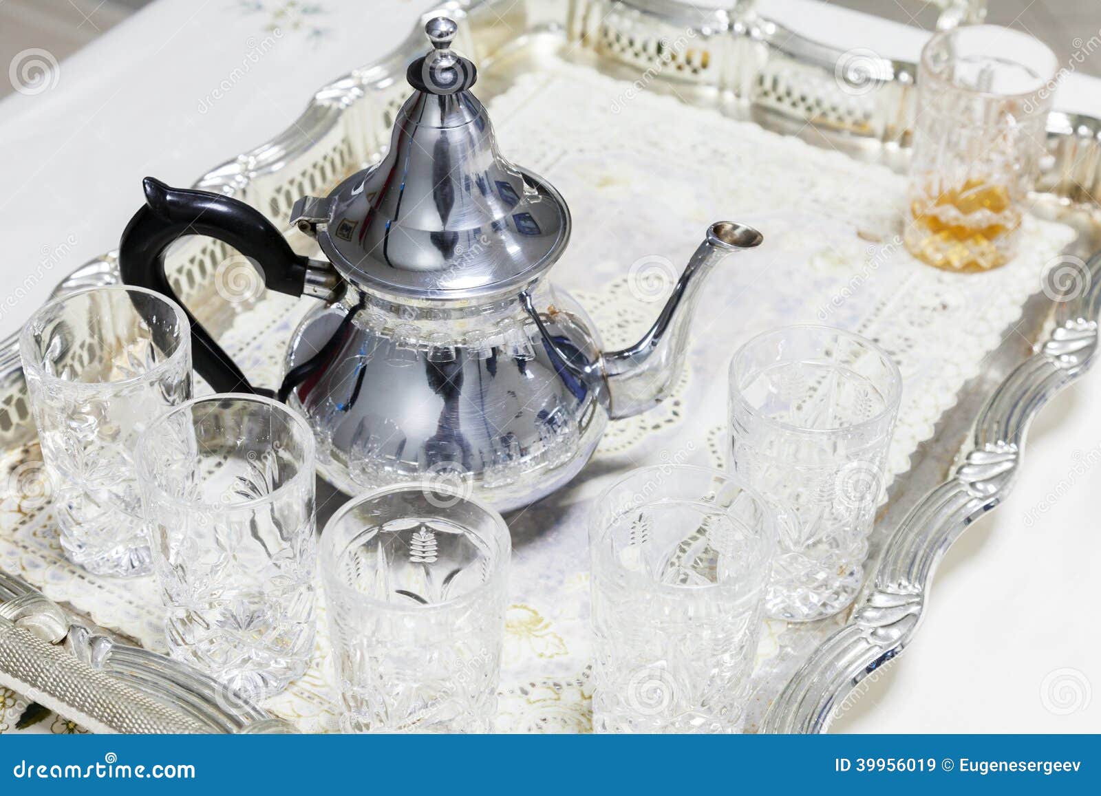 Moroccan Tea. Metal Teapot with Glasses Stock Image Image of morocco