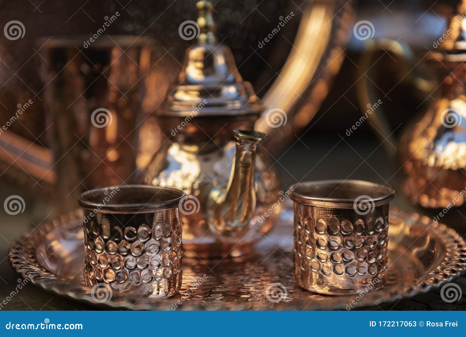 Moroccan Teapot with Tea Cups Made of Copper Stock Image Image of brass, healthy 172217063