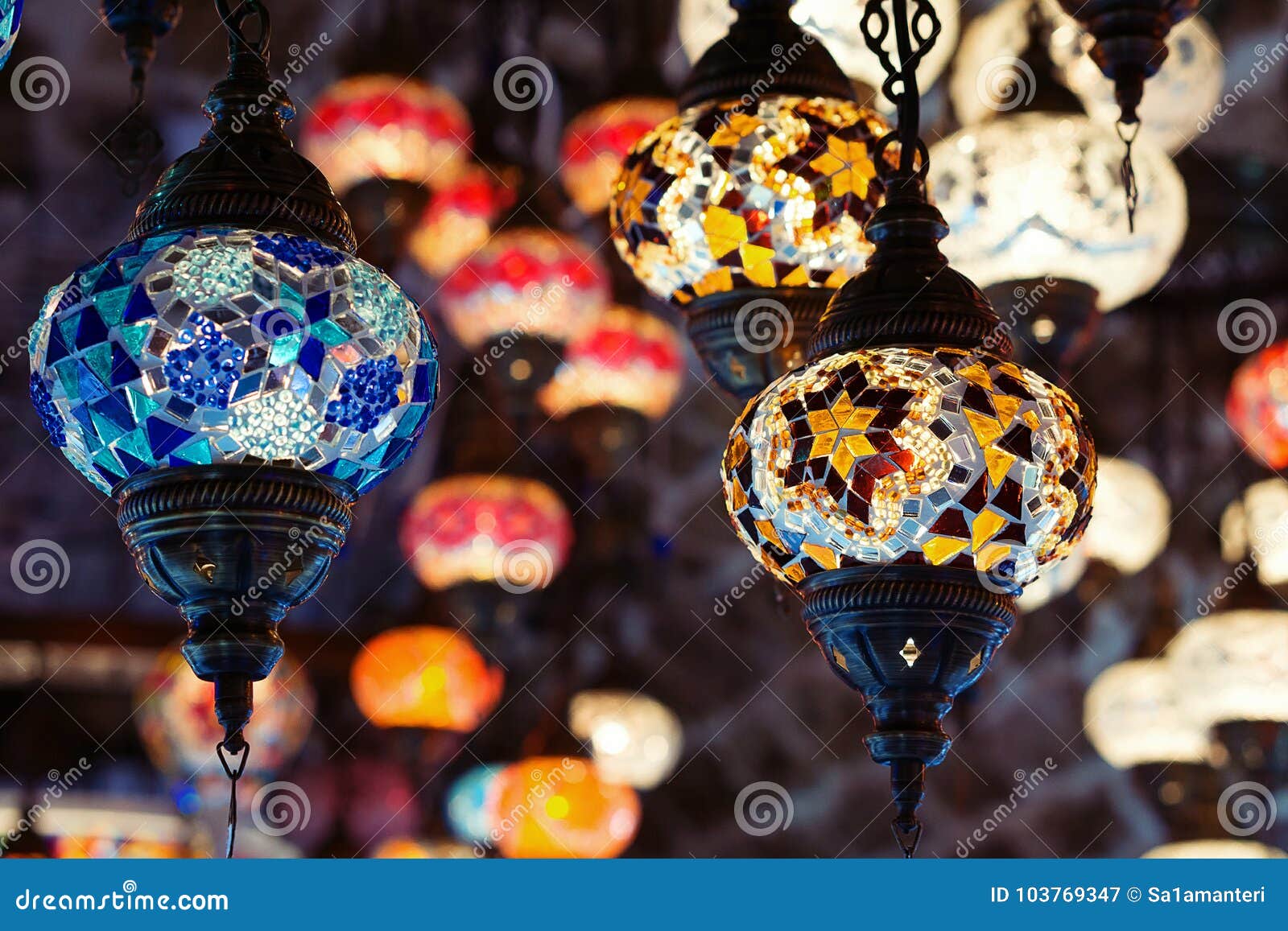 Moroccan or Turkish Mosaic Lamps and Lanterns Background Stock