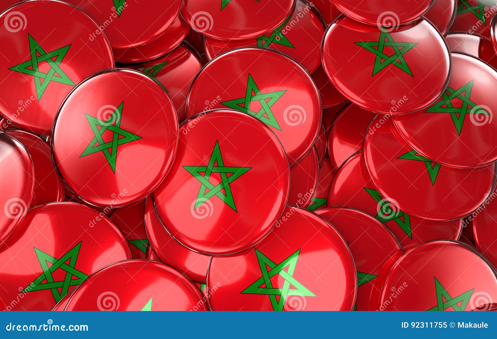 morocco badges background - pile of moroccan flag buttons.