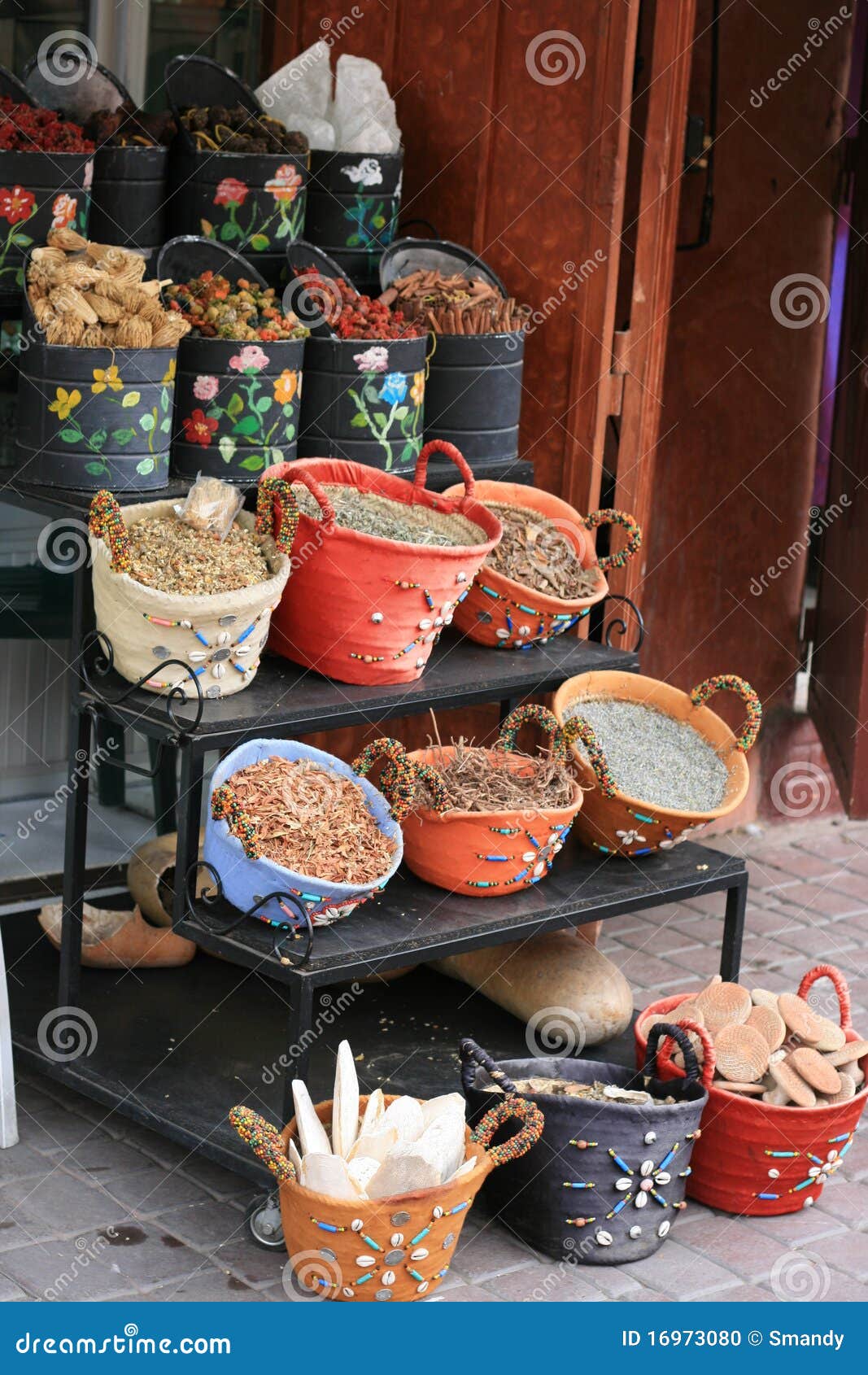 Morocco spice baskets stock photo. Image of indian, condiment 16973080
