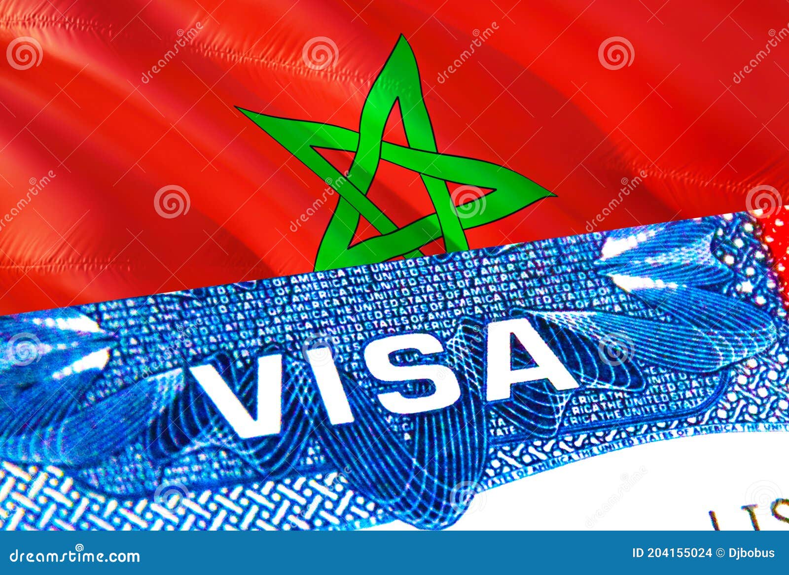 morocco visa. travel to morocco focusing on word visa, 3d rendering. morocco immigrate concept with visa in passport. morocco