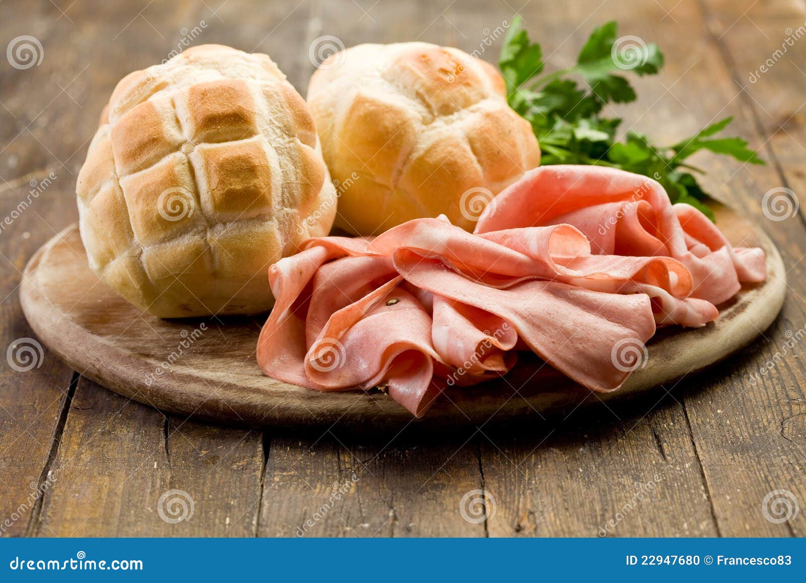 Mortadella with Bread on Chopping Board Stock Photo Image of gourmet