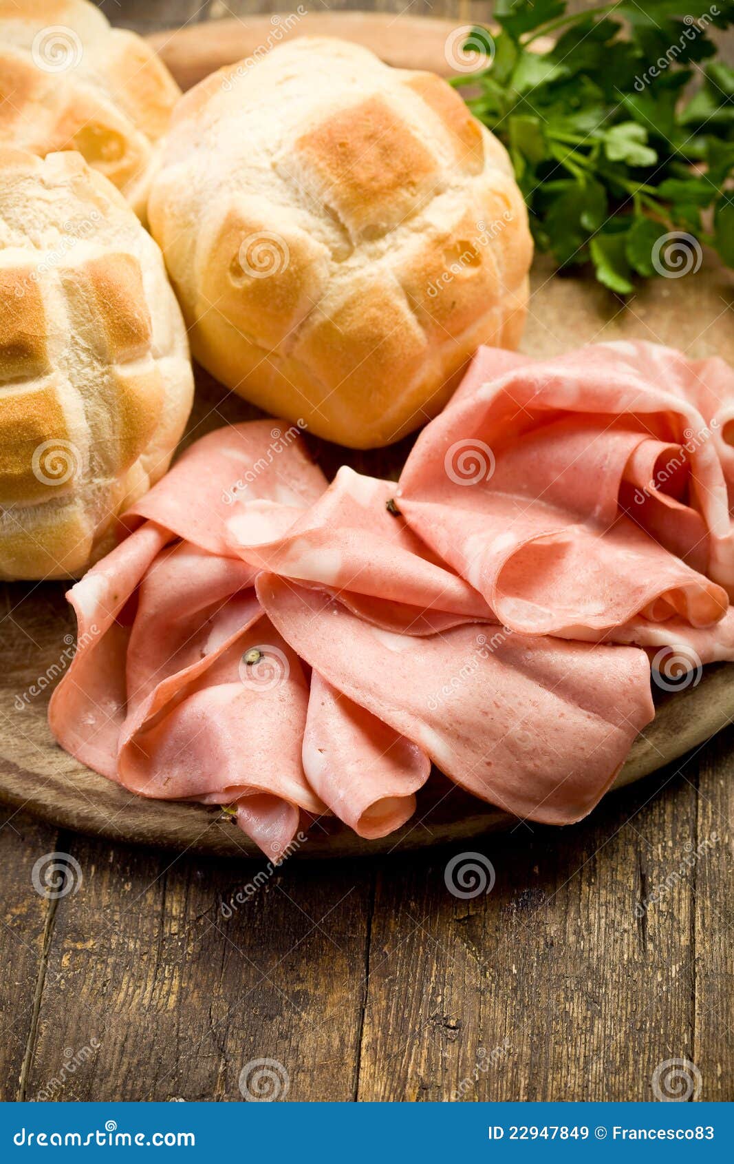 Mortadella with Bread on Chopping Board Stock Image Image of meat