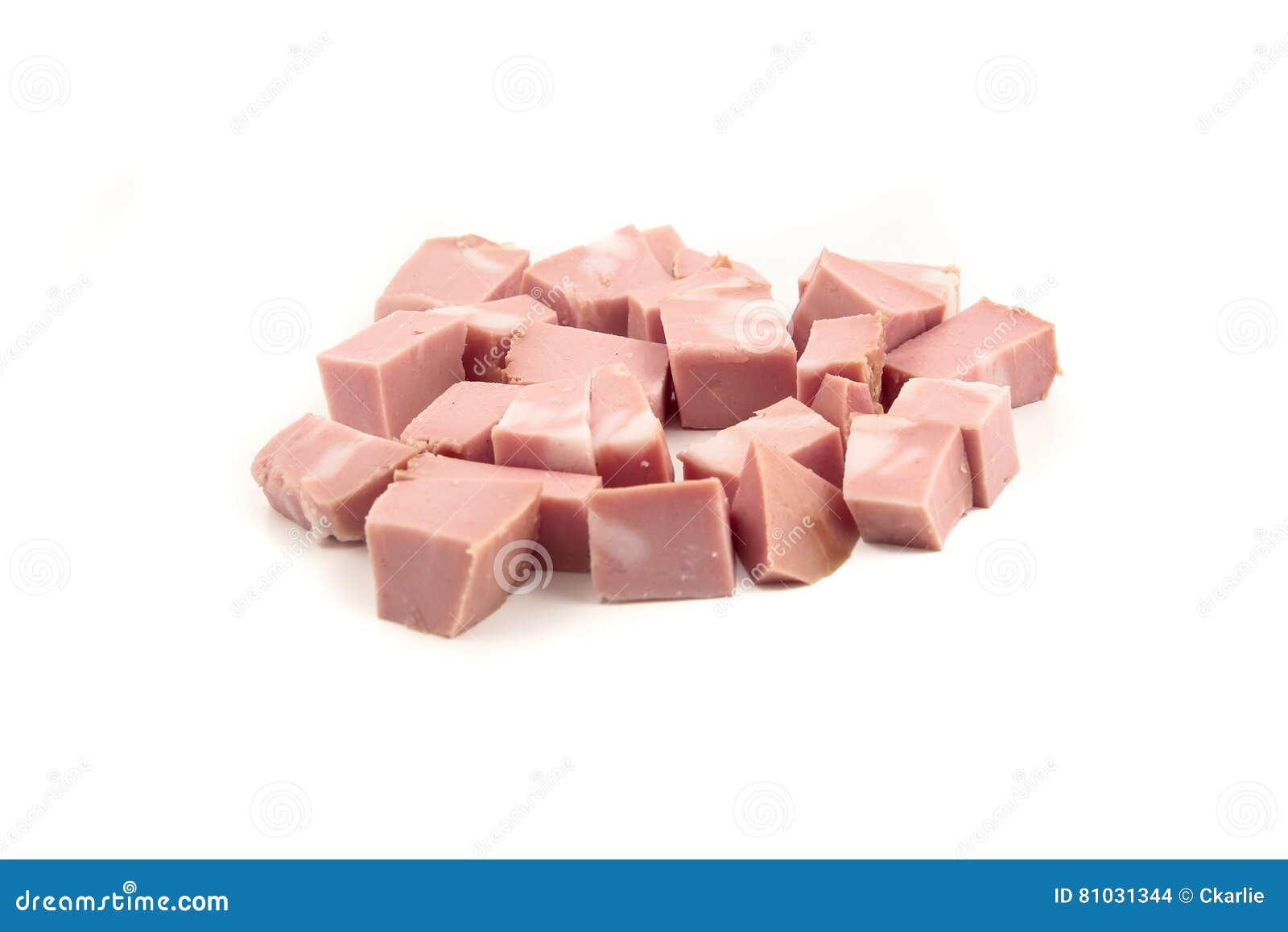 Mortadella Cut into Cubes on White Background Stock Photo Image of