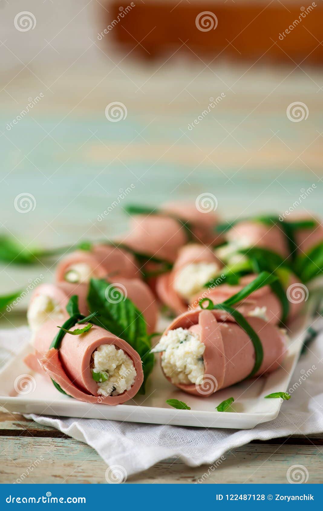 Mortadella and Ricotta Rolls for a Breakfast Stock Photo Image of