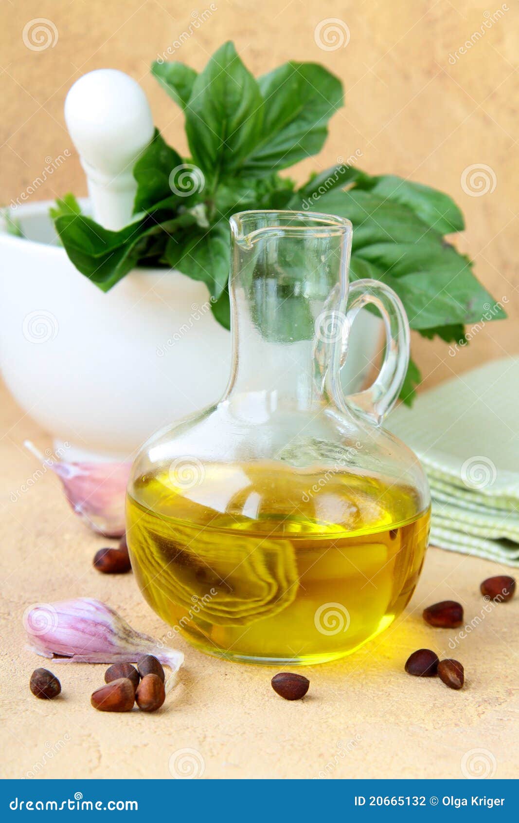 Mortar with Basil , Garlic and Olive Oil Stock Photo Image of vegetable, light 20665132