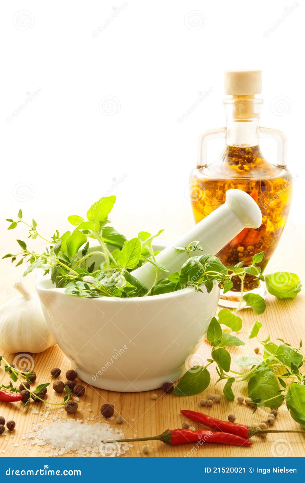 Mortar with ingredients stock image. Image of oregano 21520021