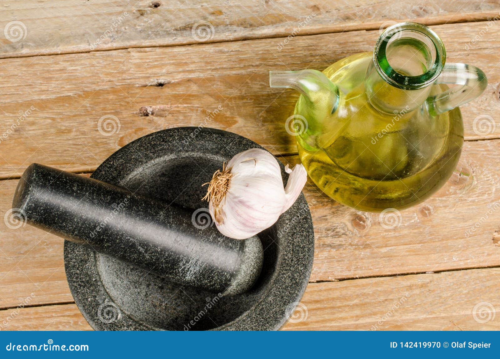 Mortar and Pestle with Alioli Ingredients Stock Photo Image of
