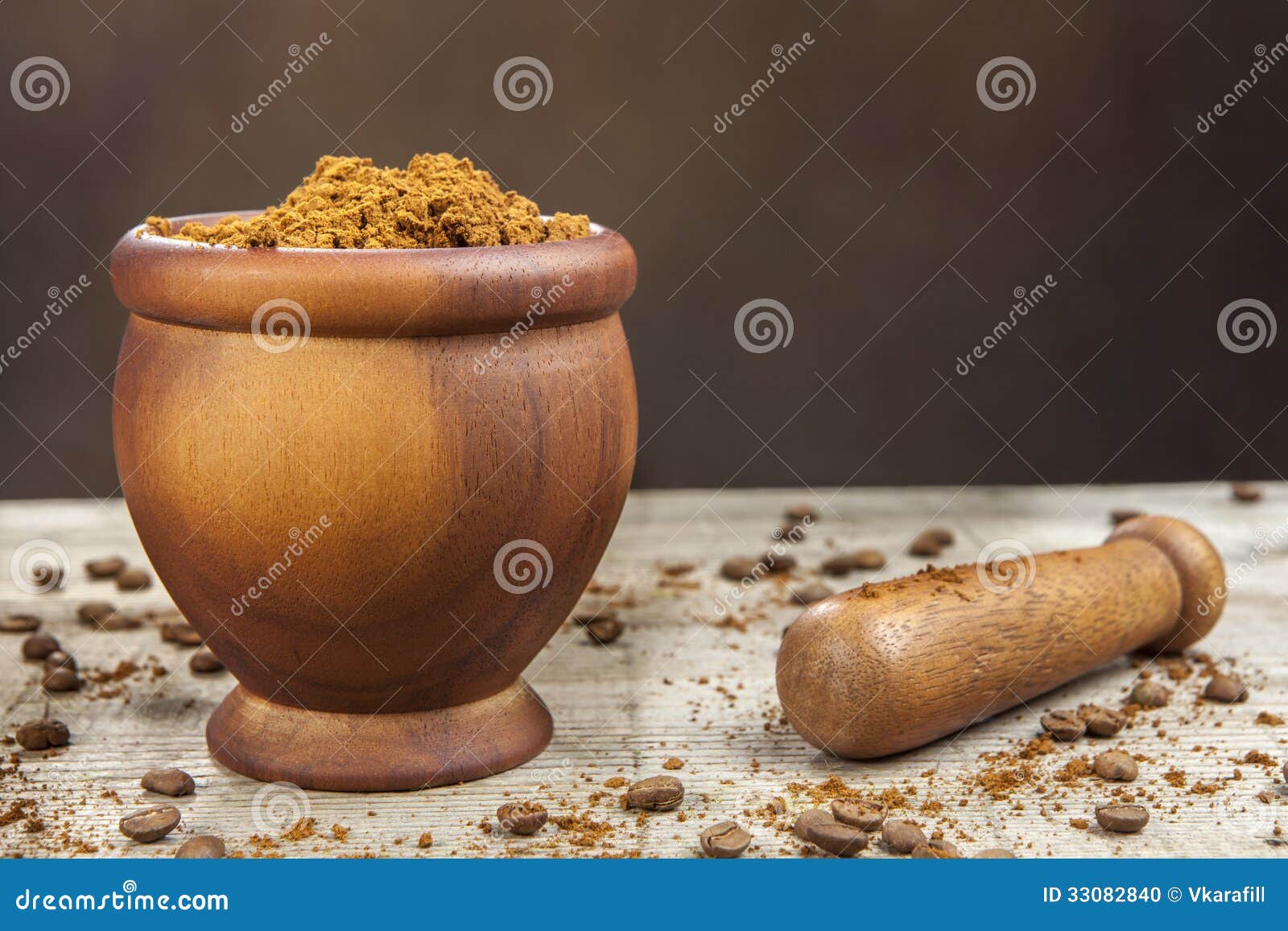 Mortar and Pestle with Brown Coffee Stock Photo Image of background