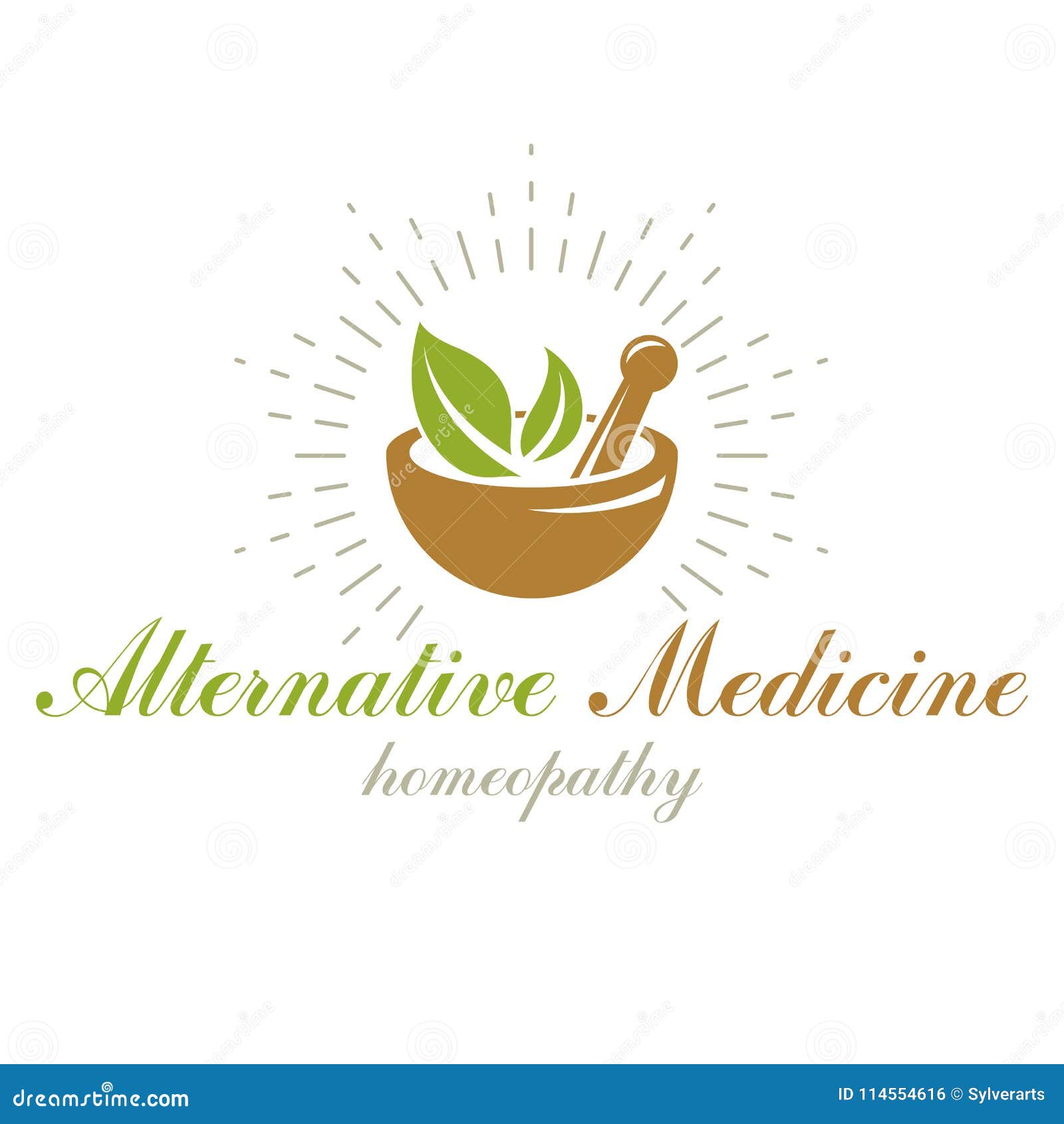 mortar and pestle graphic   composed with green leaves. homeopathy creative logo for use in medicine, rehabilitation