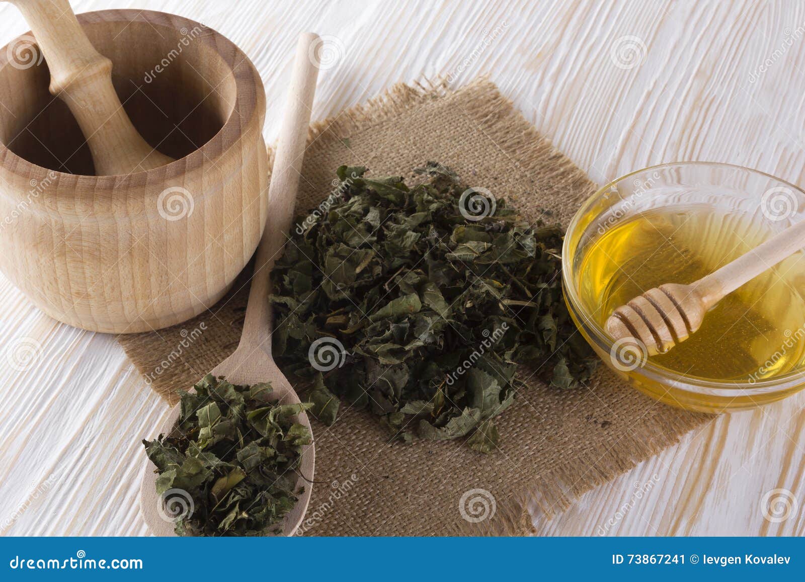 Mortar, Pestle, Honey and Herbal Tea. Stock Image Image of aroma