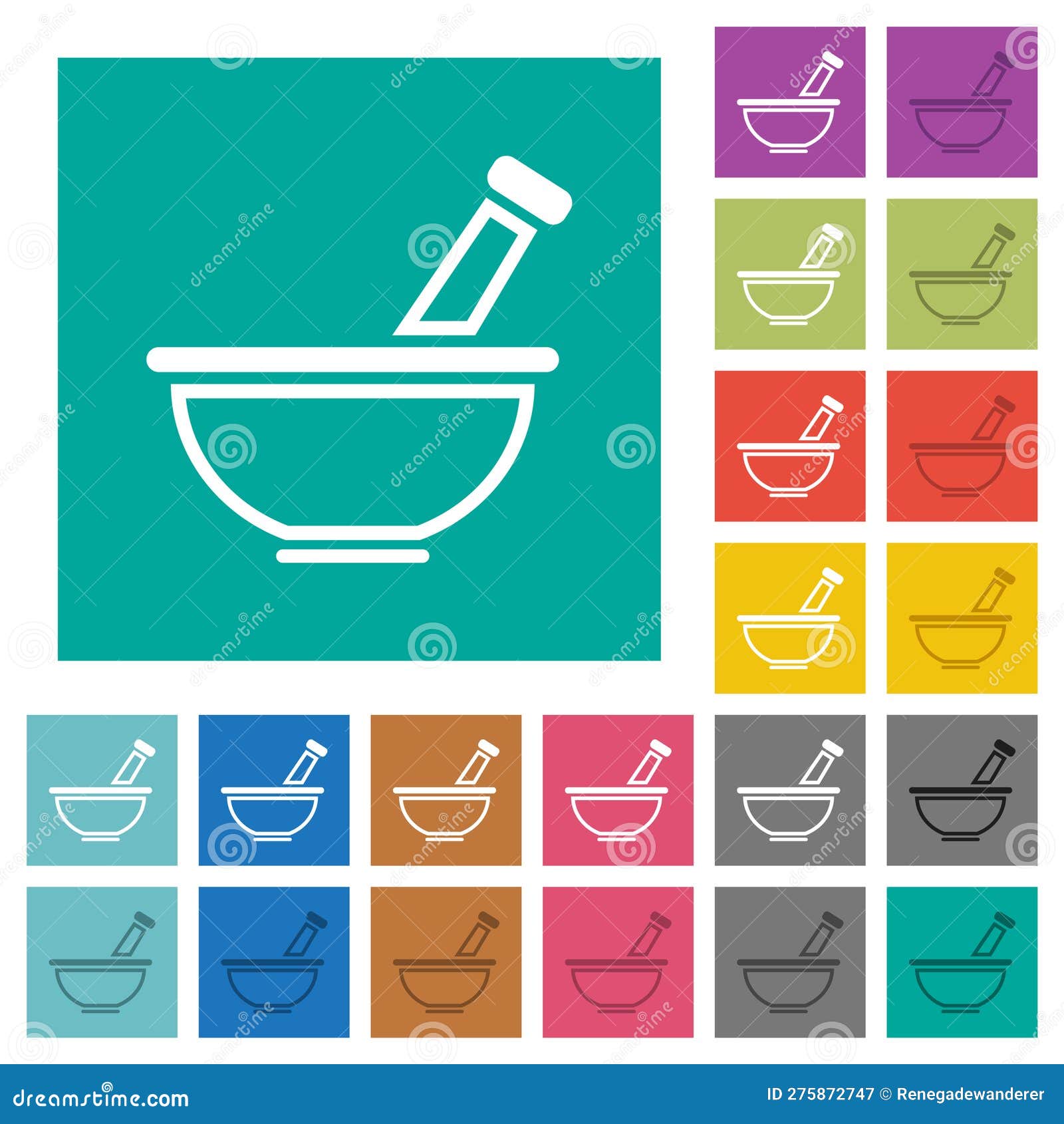 Mortar and Pestle Outline Square Flat Multi Colored Icons Stock Vector