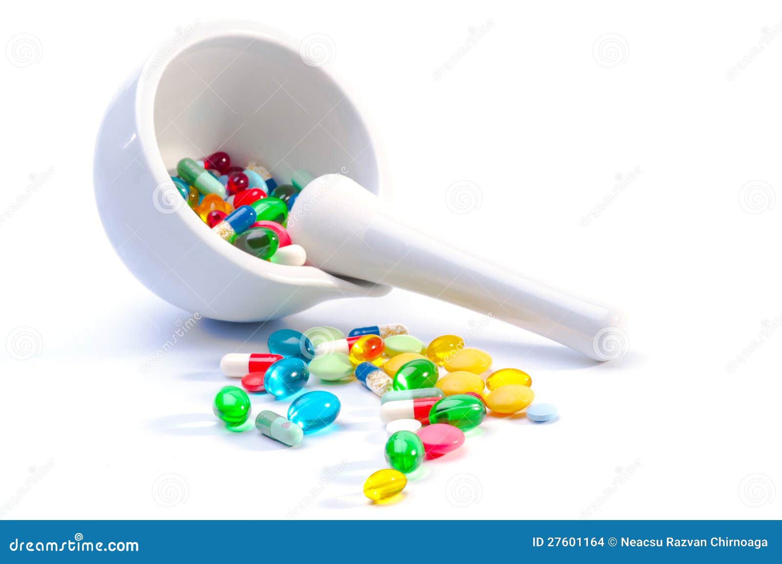 mortar and pestle with pills