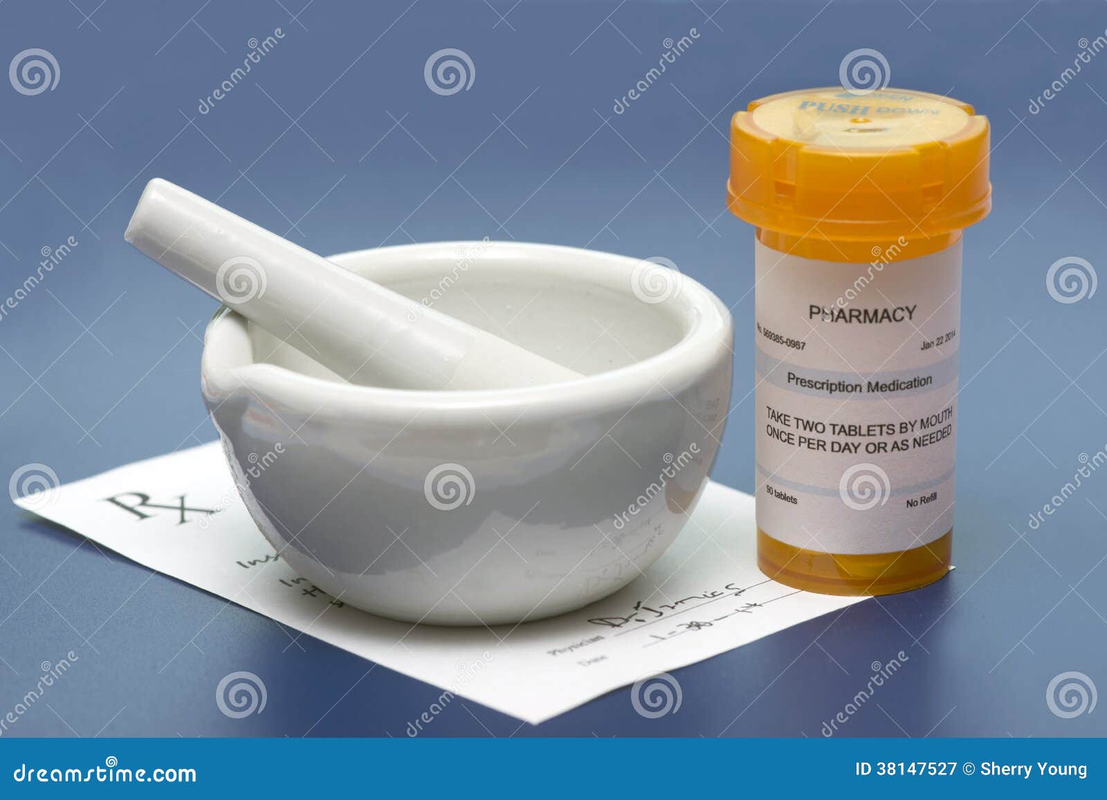 Mortar and Pestle Prescription Stock Image Image of bottle, blue