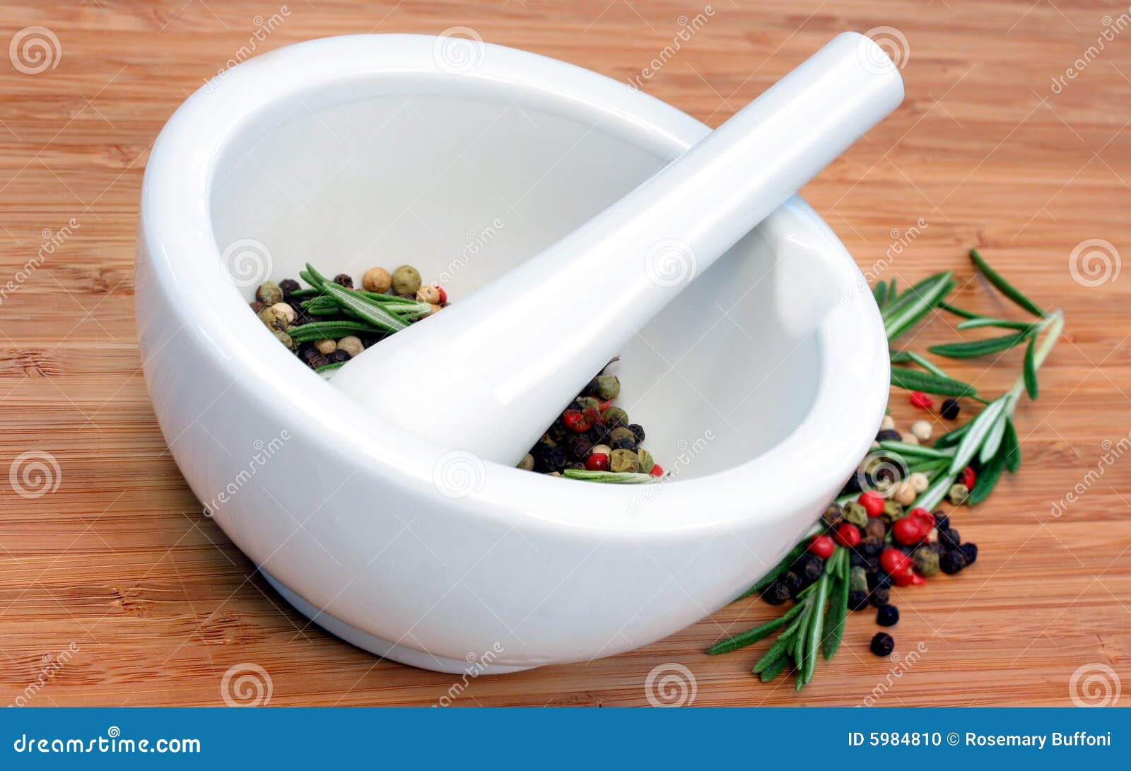 Mortar and Pestle with Spices Stock Photo Image of pound, rosemary 5984810