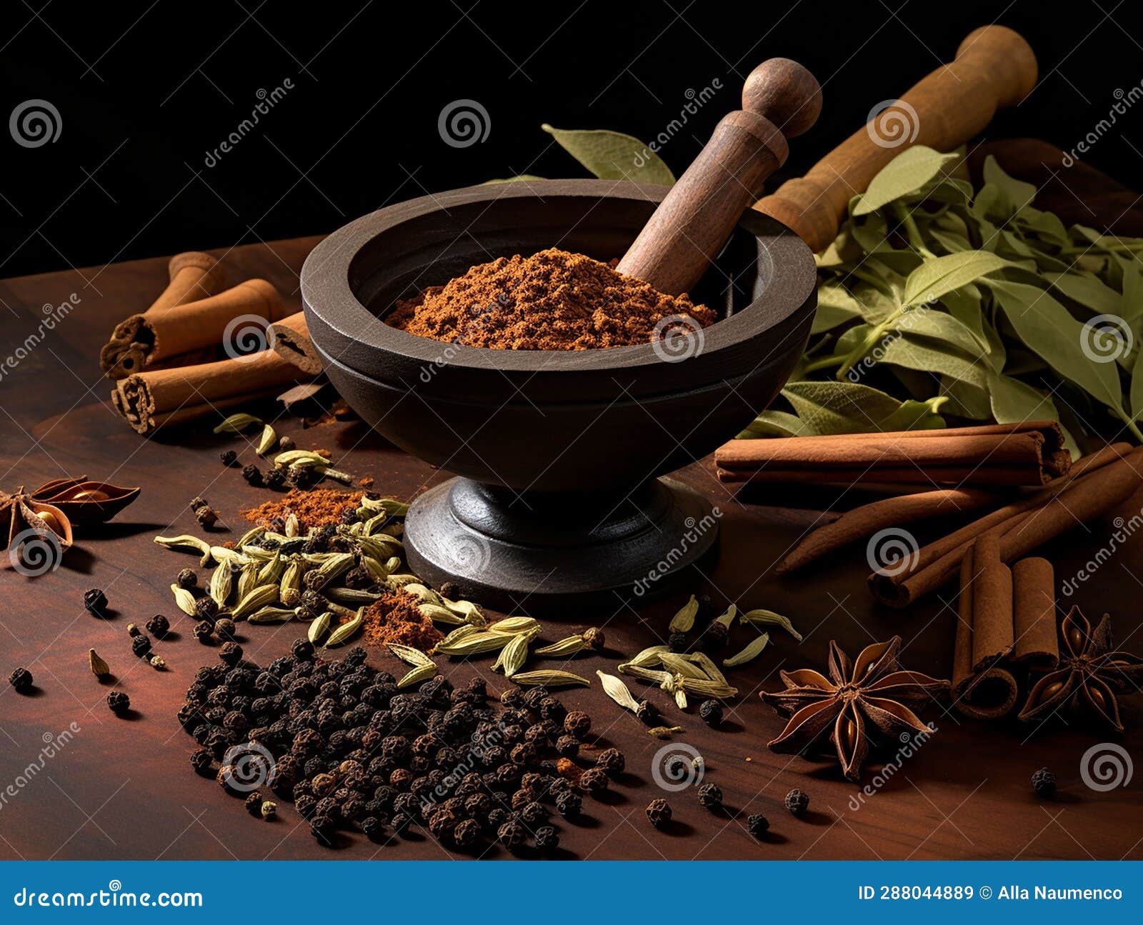 mortar and pestle with whole spices