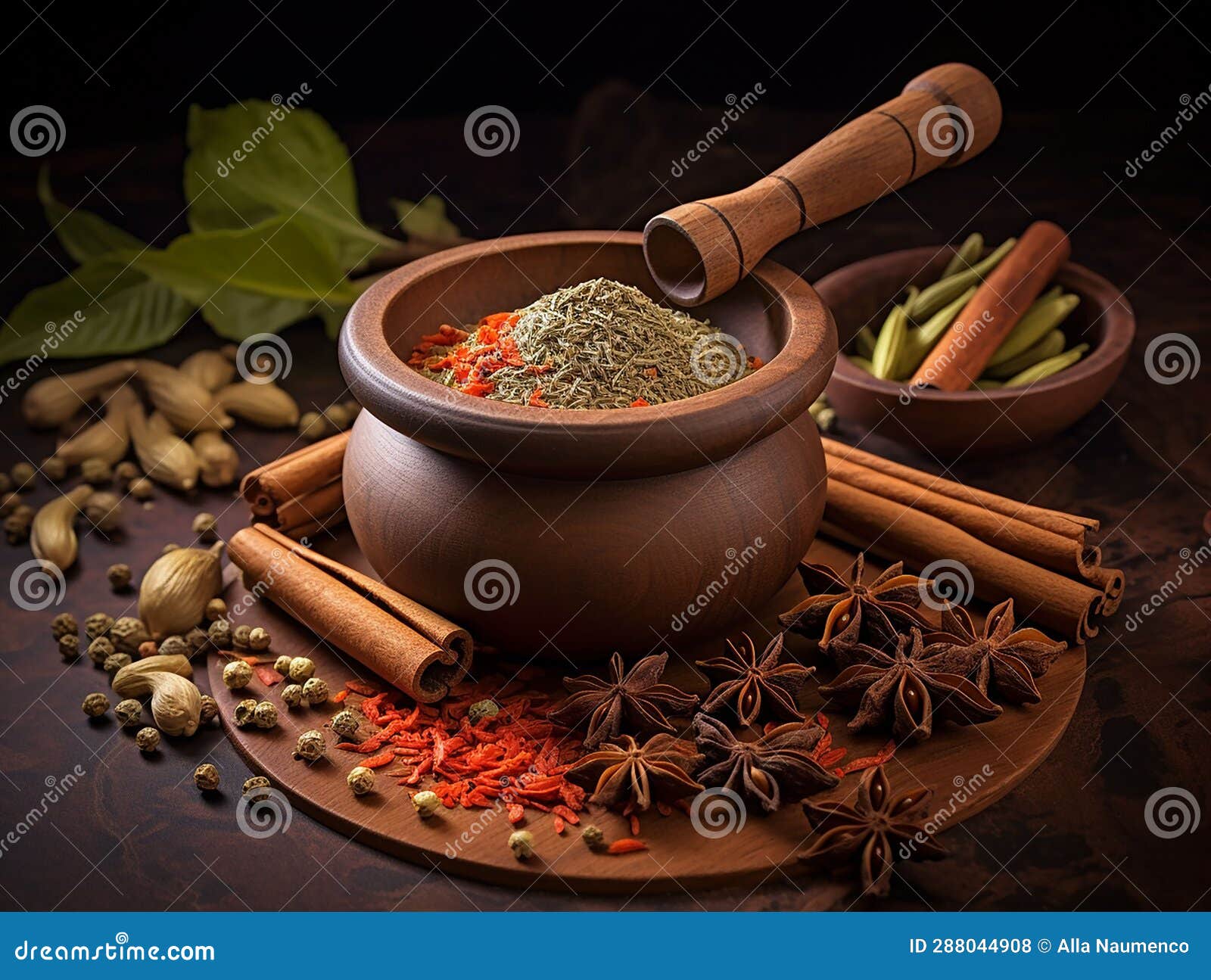mortar and pestle with whole spices