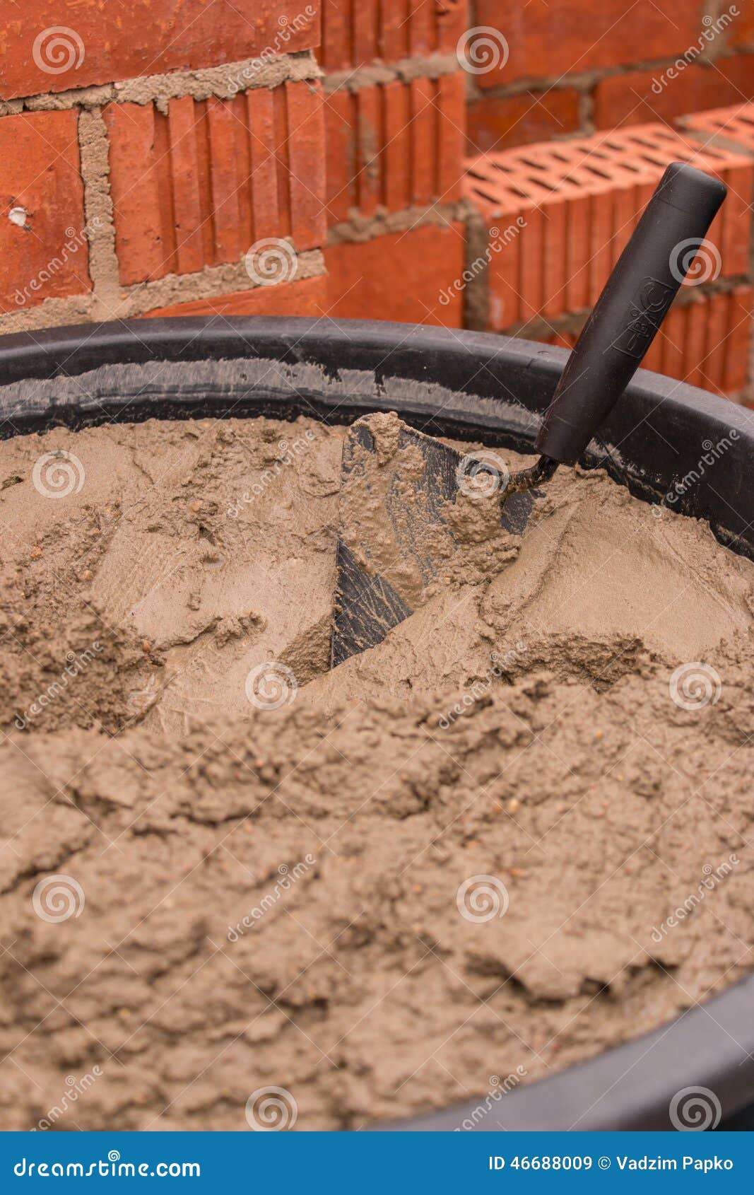 Mortar with a trowel stock image. Image of fresh, house 46688009