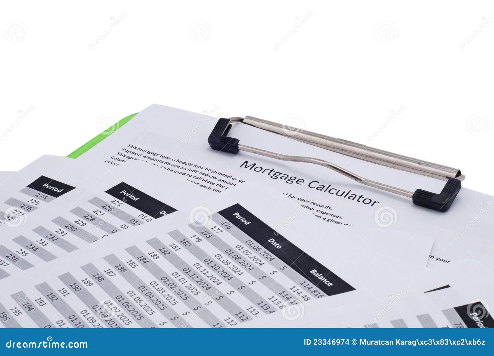 Mortgage Calculation Datas and Payment Schedule Fo Stock Photo Image