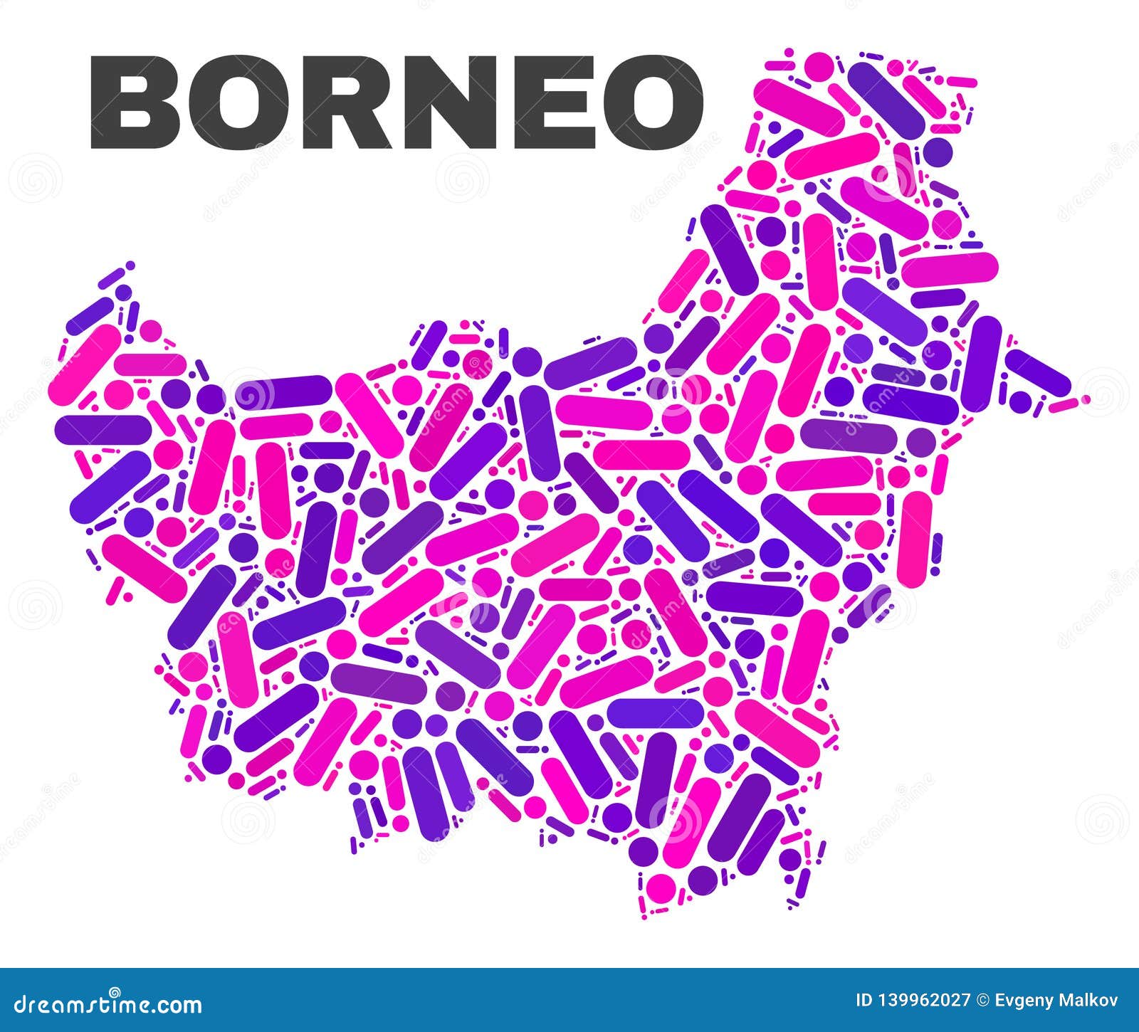 Mosaic Borneo  Map Of Dots And Lines Stock Vector  
