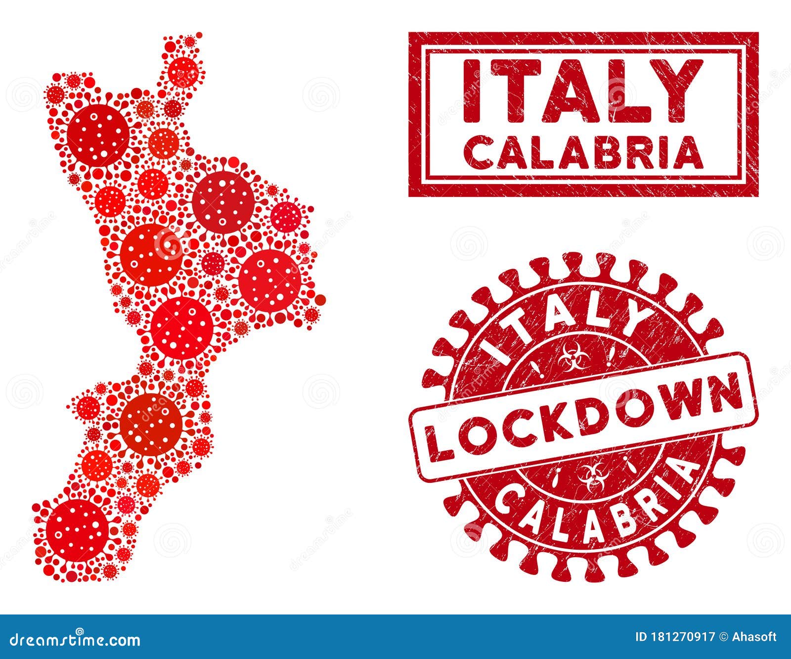 mosaic calabria region map and scratched lockdown stamps