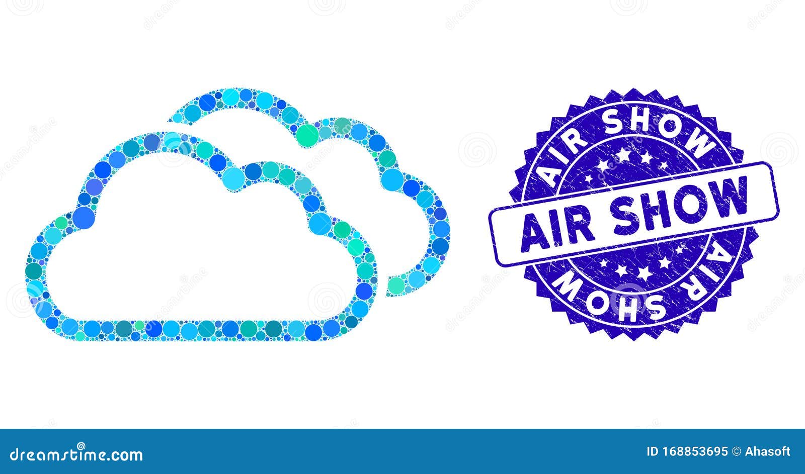 mosaic contour clouds icon with scratched air show seal