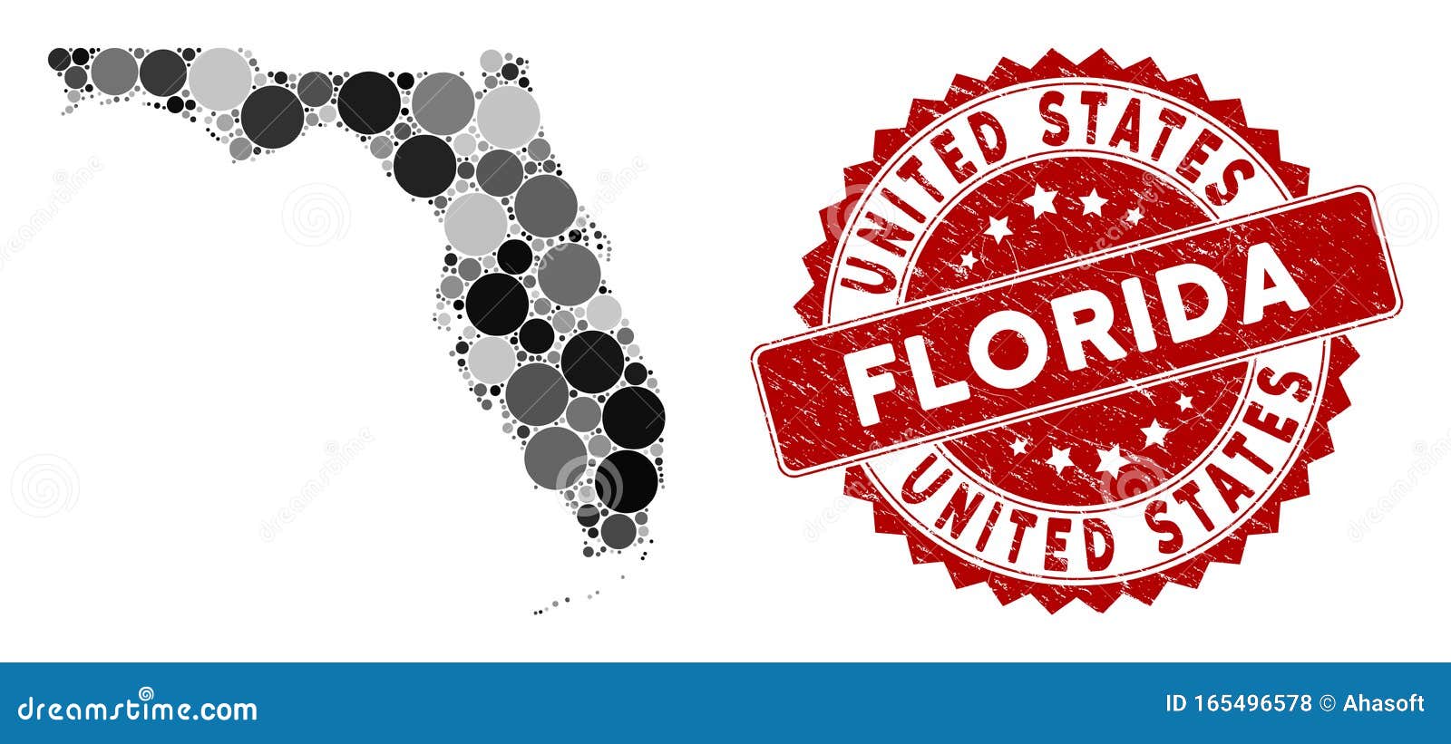 Mosaic Florida Map and Distress Round Stamp Seal Stock Vector
