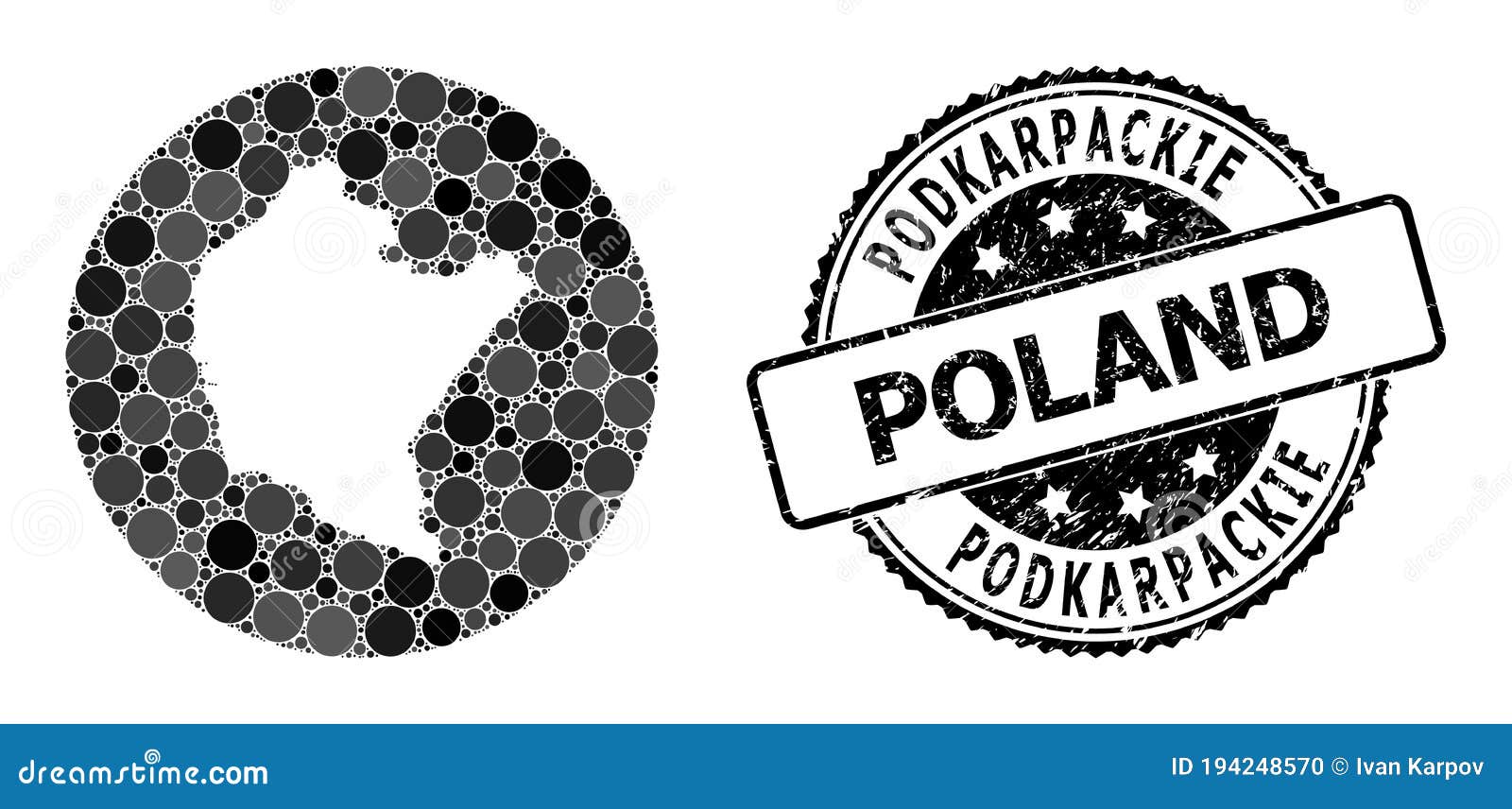 mosaic hole circle map of podkarpackie province and watermark seal