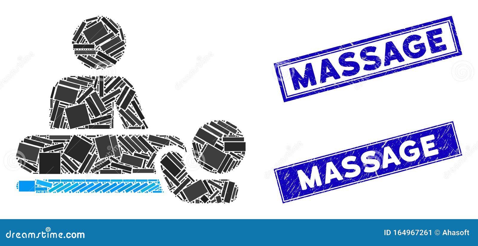 Massage Mosaic and Grunge Rectangle Stamp Seals Stock Illustration
