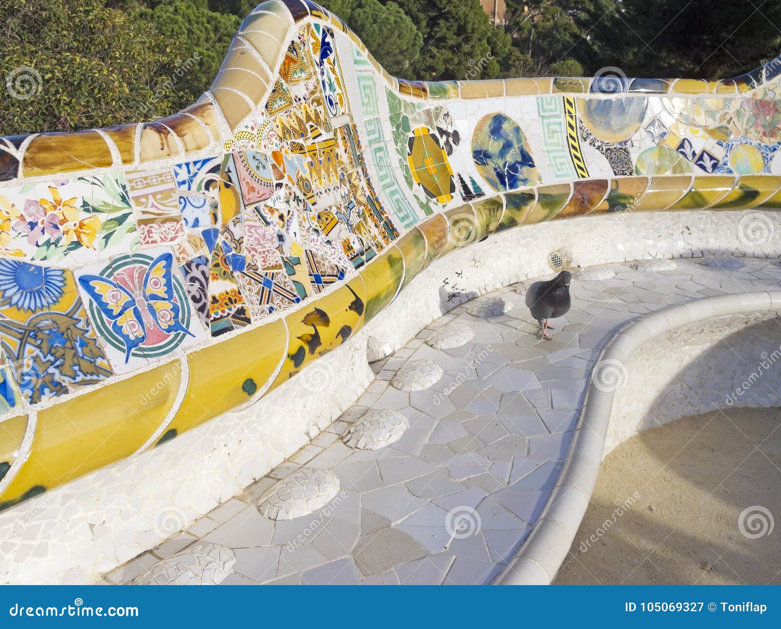 a mosaic of park guell ed by antonio gaudi. barcelona