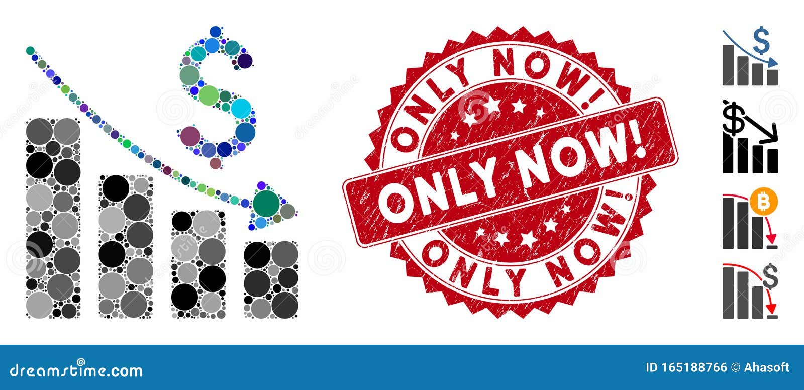 mosaic sales crisis chart icon with grunge only now! stamp