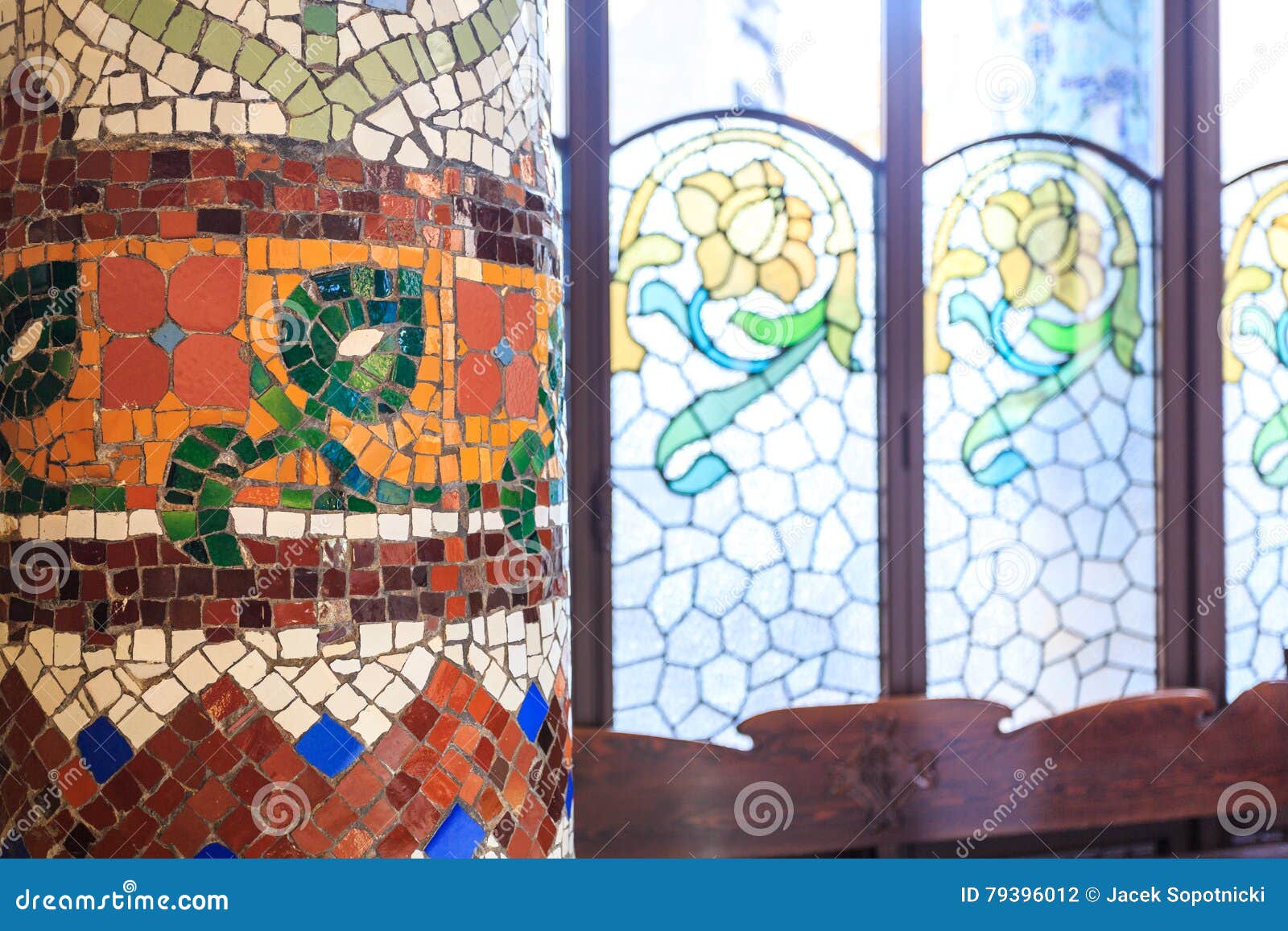 mosaic and stained glass, palau de la musica, barcelona, spain