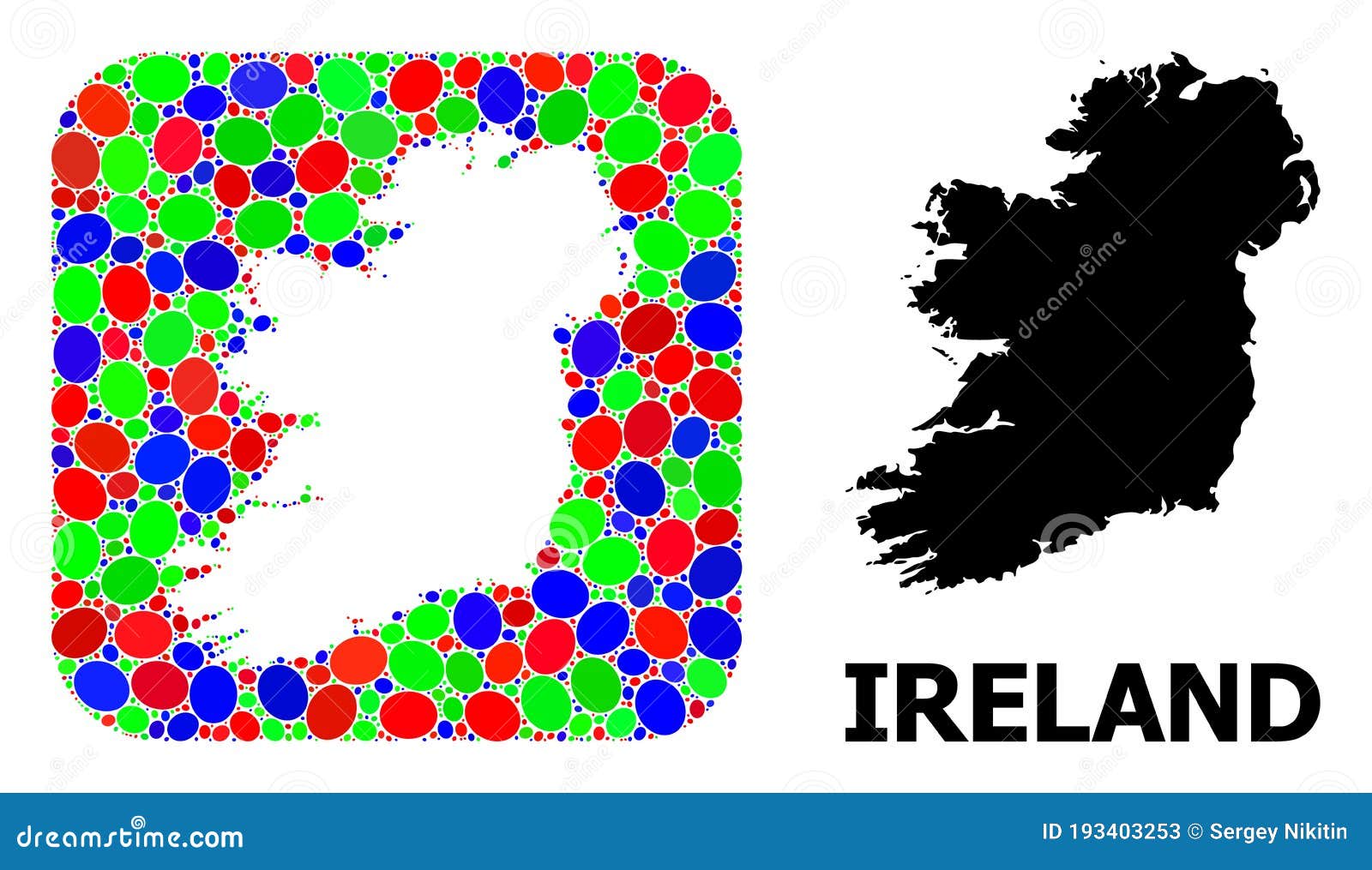 Mosaic Stencil and Solid Map of Ireland Island Stock Vector Illustration of items, island