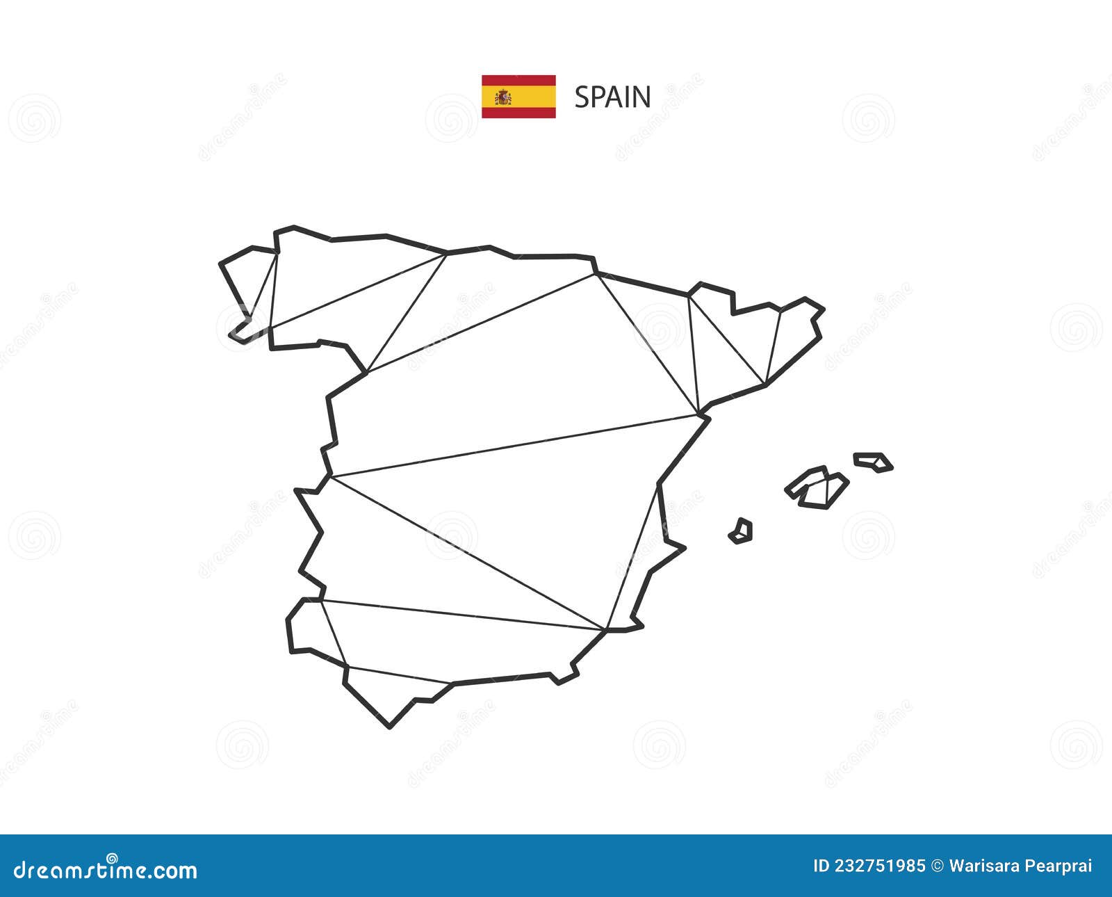Mosaic Triangles Map Style of Spain Isolated on a White Background