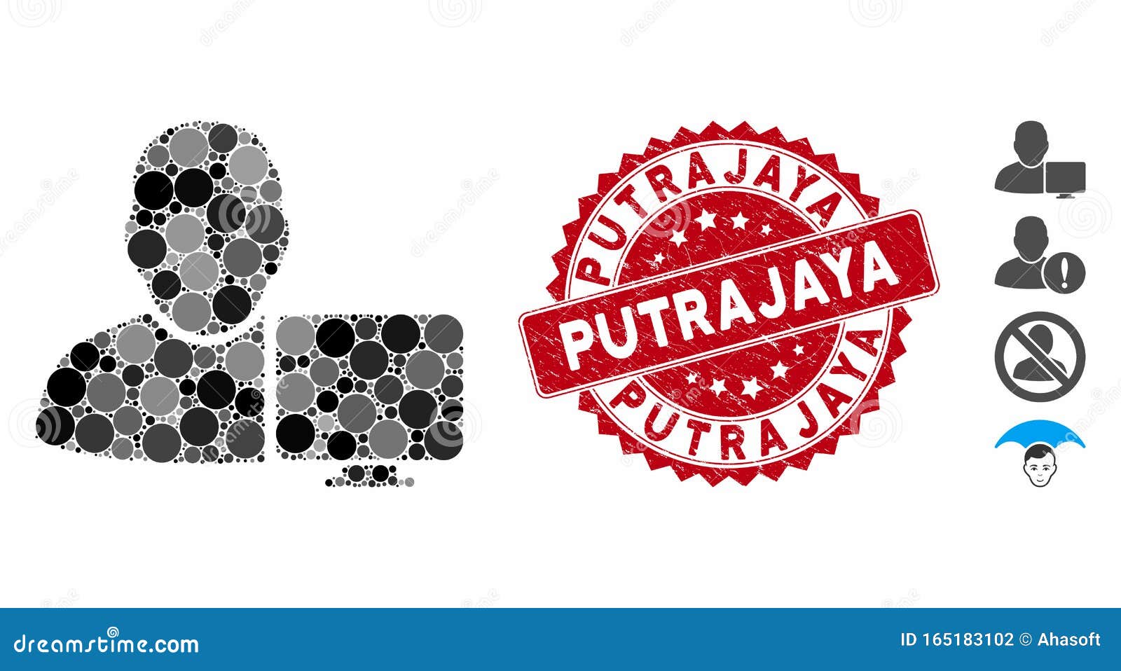 mosaic user computer icon with distress putrajaya seal