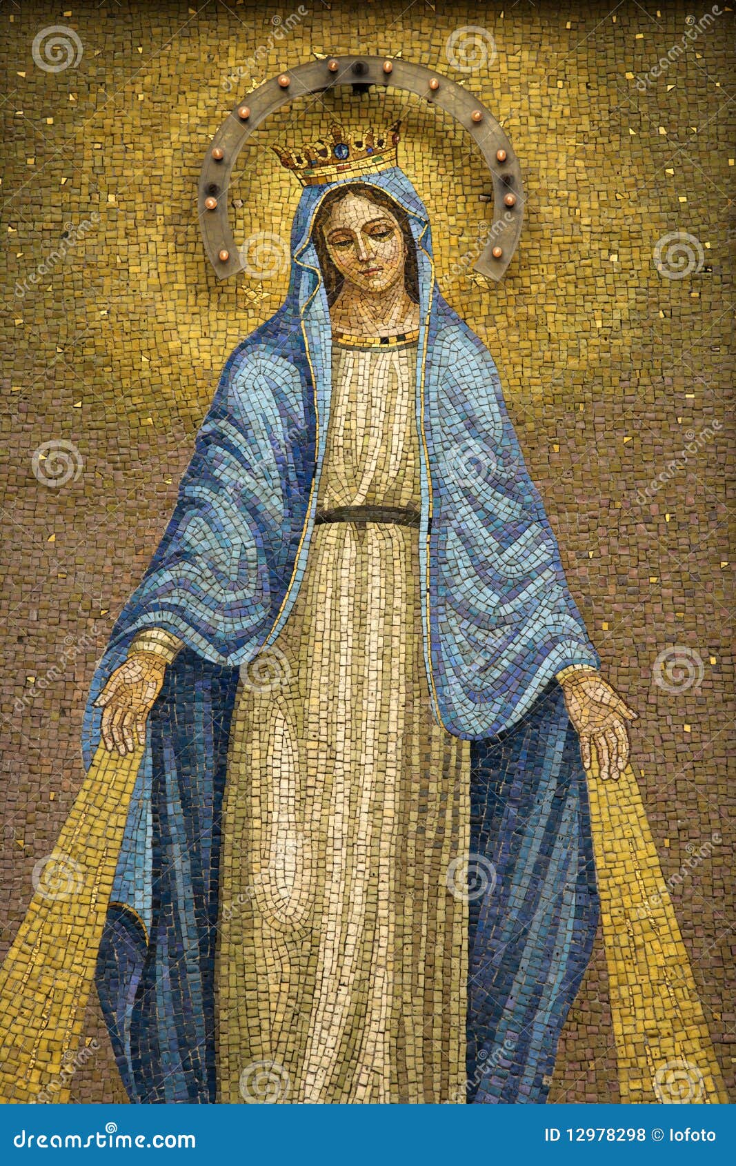 mosaic of the virgin mary wearing a crown