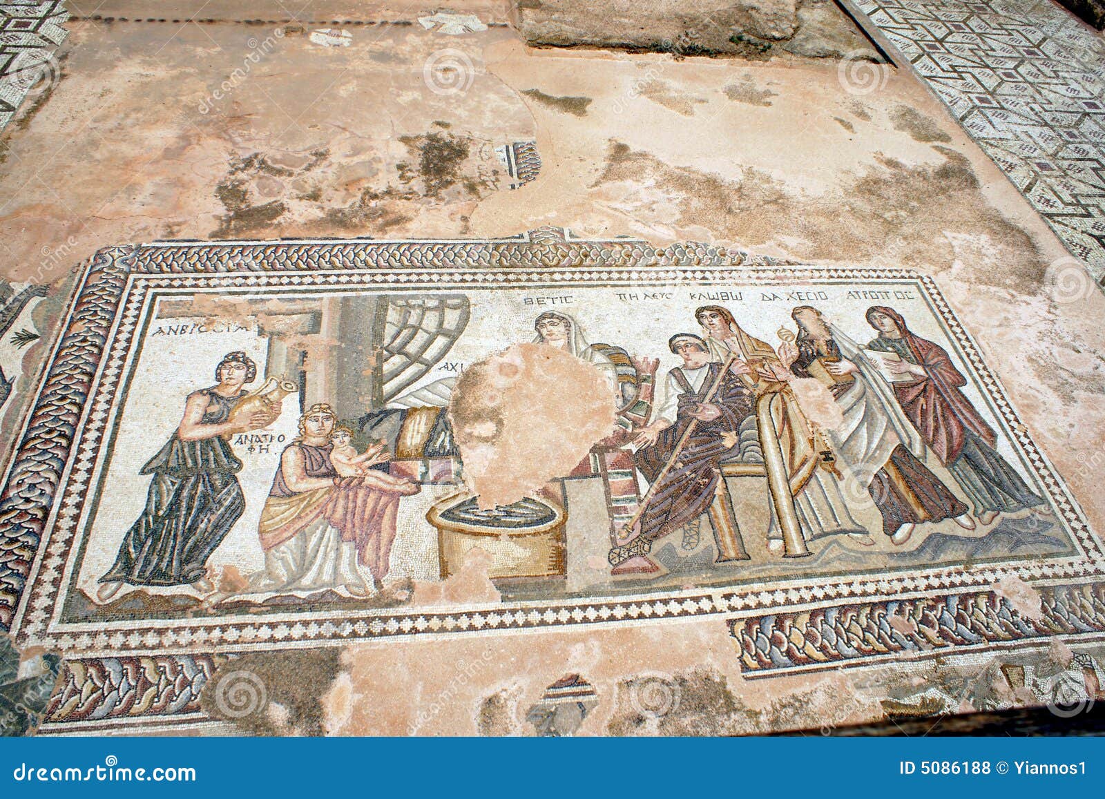 Mosaik am Theseus Haus Paphos, Zypern Stockfoto Bild von