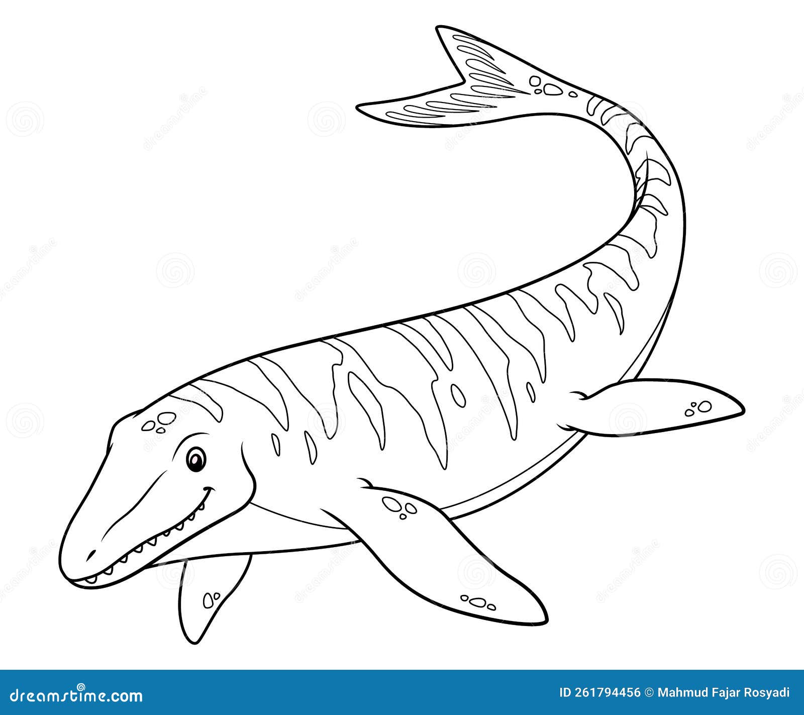Mosasaurus Cartoon BW stock illustration. Illustration of tail 261794456