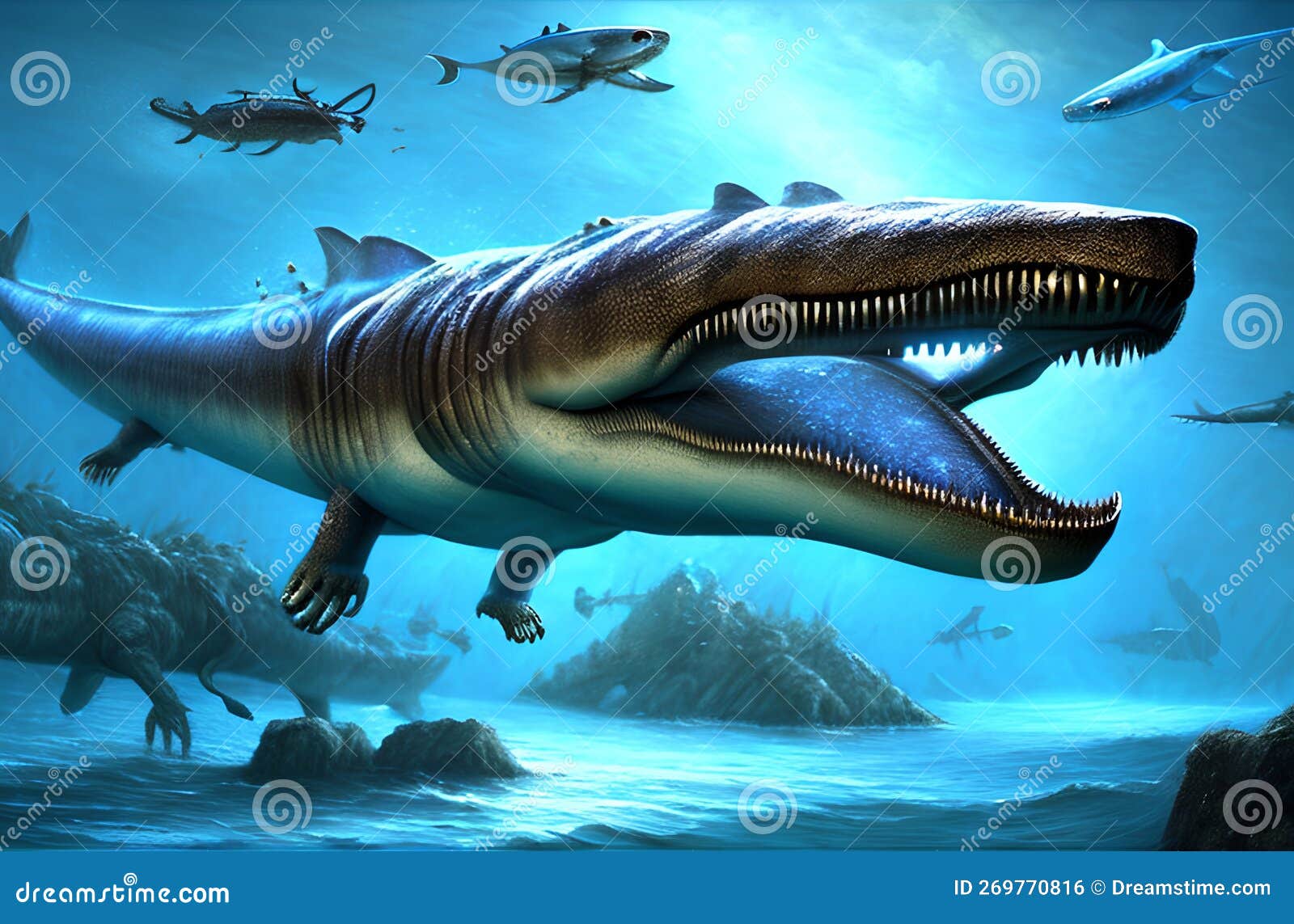 Mosasaurus Dinosaur, Generative AI Illustration Stock Illustration