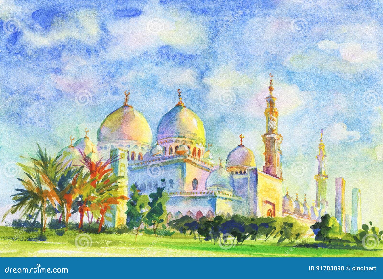 Moschea Di Jumeirah Della Pittura Vista Disegnata A Mano Dei Musulmani Illustrazione Dell Arabo Dell Acquerello Illustrazione Di Stock Illustrazione Di Storia Impressionante