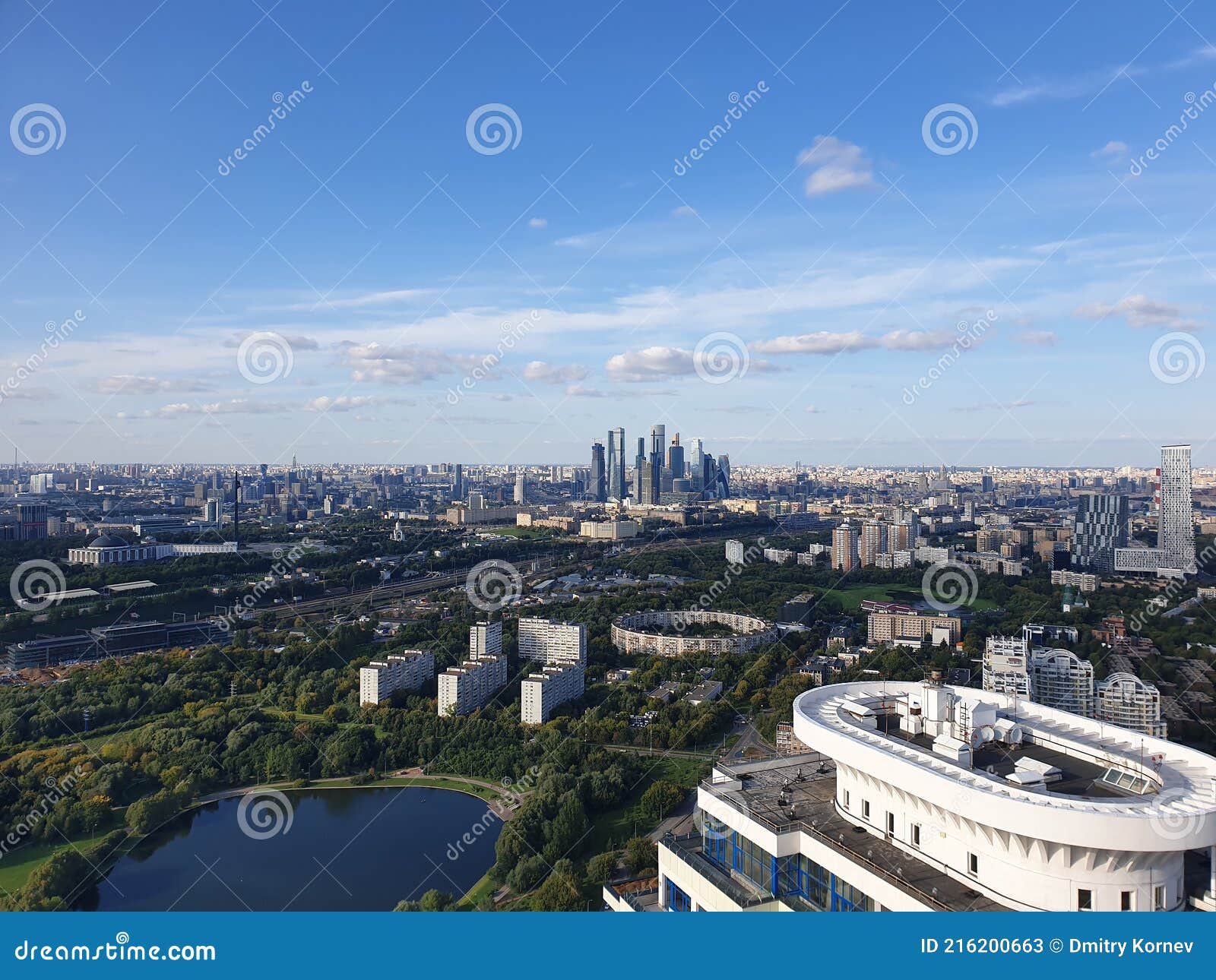 a moscow city wide overview from the skyscrappers` roof